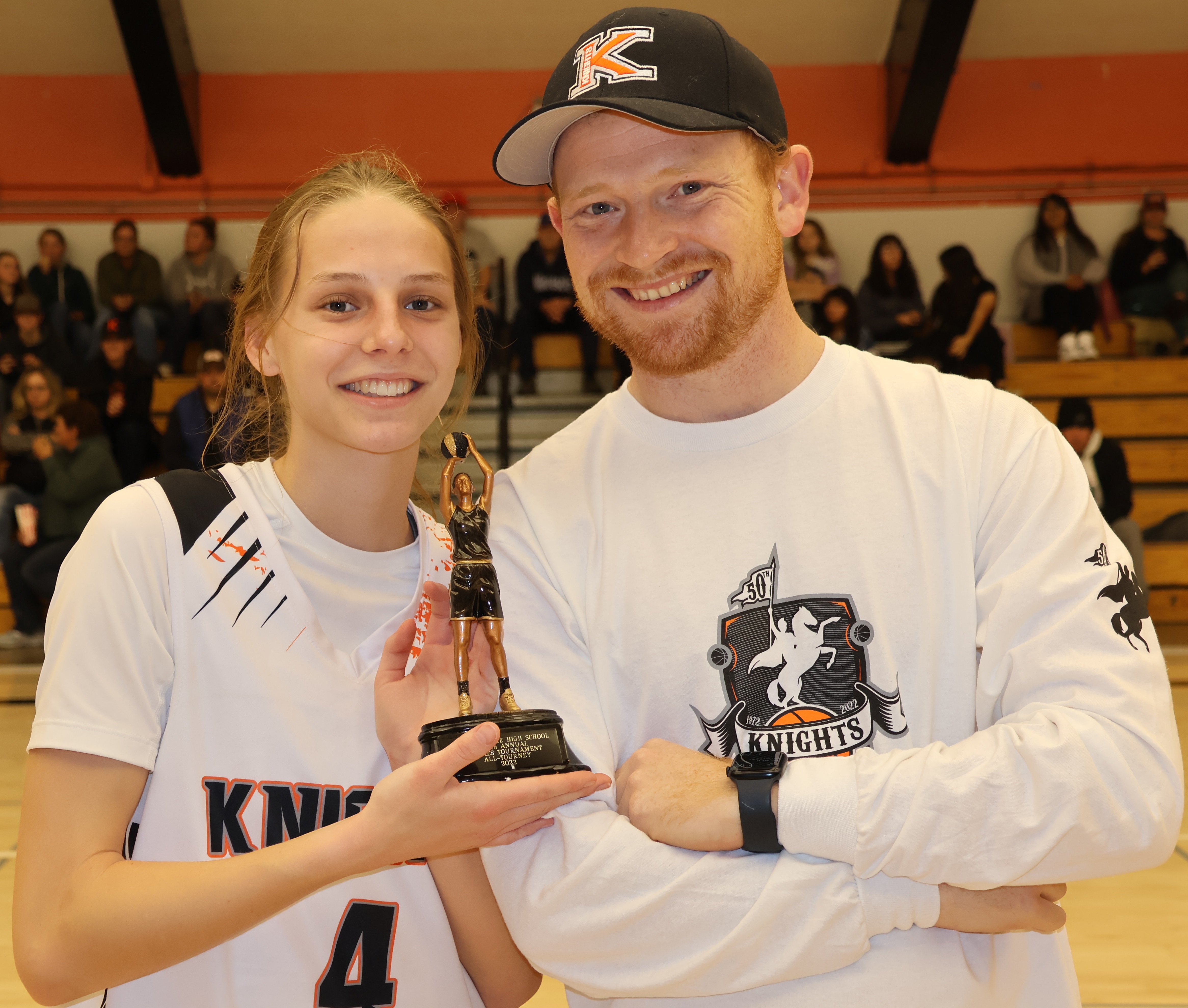 Kelseyville's Mikaylah Meyer receives her All-Tournament award from Kelseyville High athletic director Shane Boehlert. Meyer also won the 3-point contest on Saturday. (Photos by Brian Sumpter)