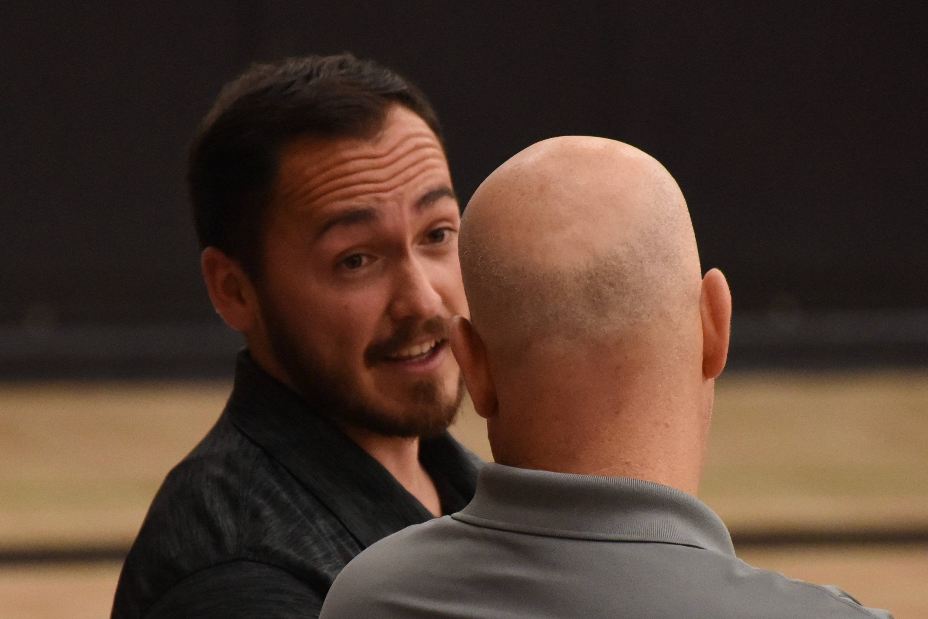 Head coaches Oscar Lopez (left) of the Kelseyville Knights and Mike Damiata of the Clear Lake Cardinals talk before the start of Friday's game in Lakeport. (Photos courtesy of Trett Bishop)