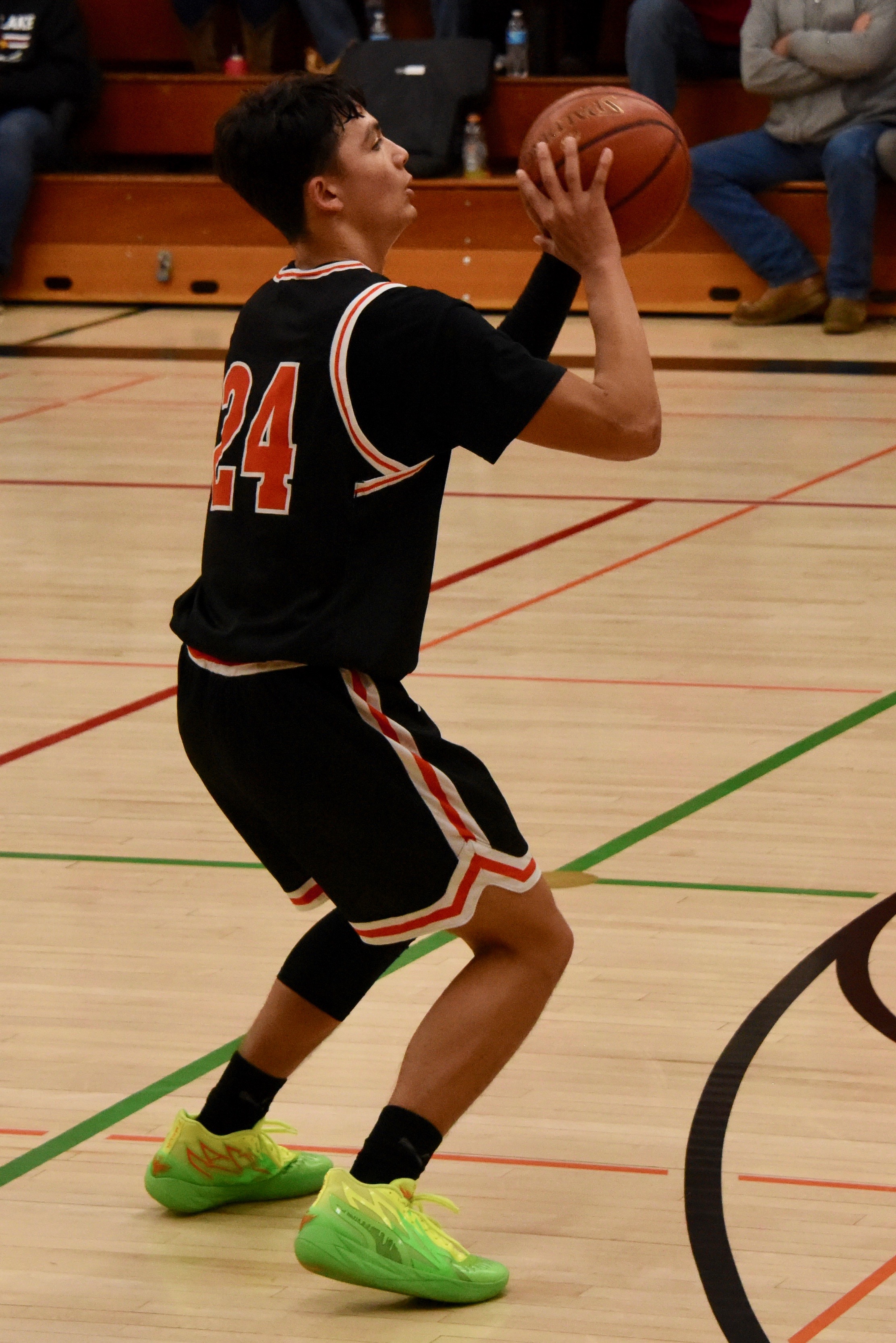 Luke Watkins pulls up for a shot behind the 3-point arc during Kelseyville's 74-53 win over Clear Lake. Watkins finished with 12 points, including two 3-pointers. (Photos courtesy of Trett Bishop)