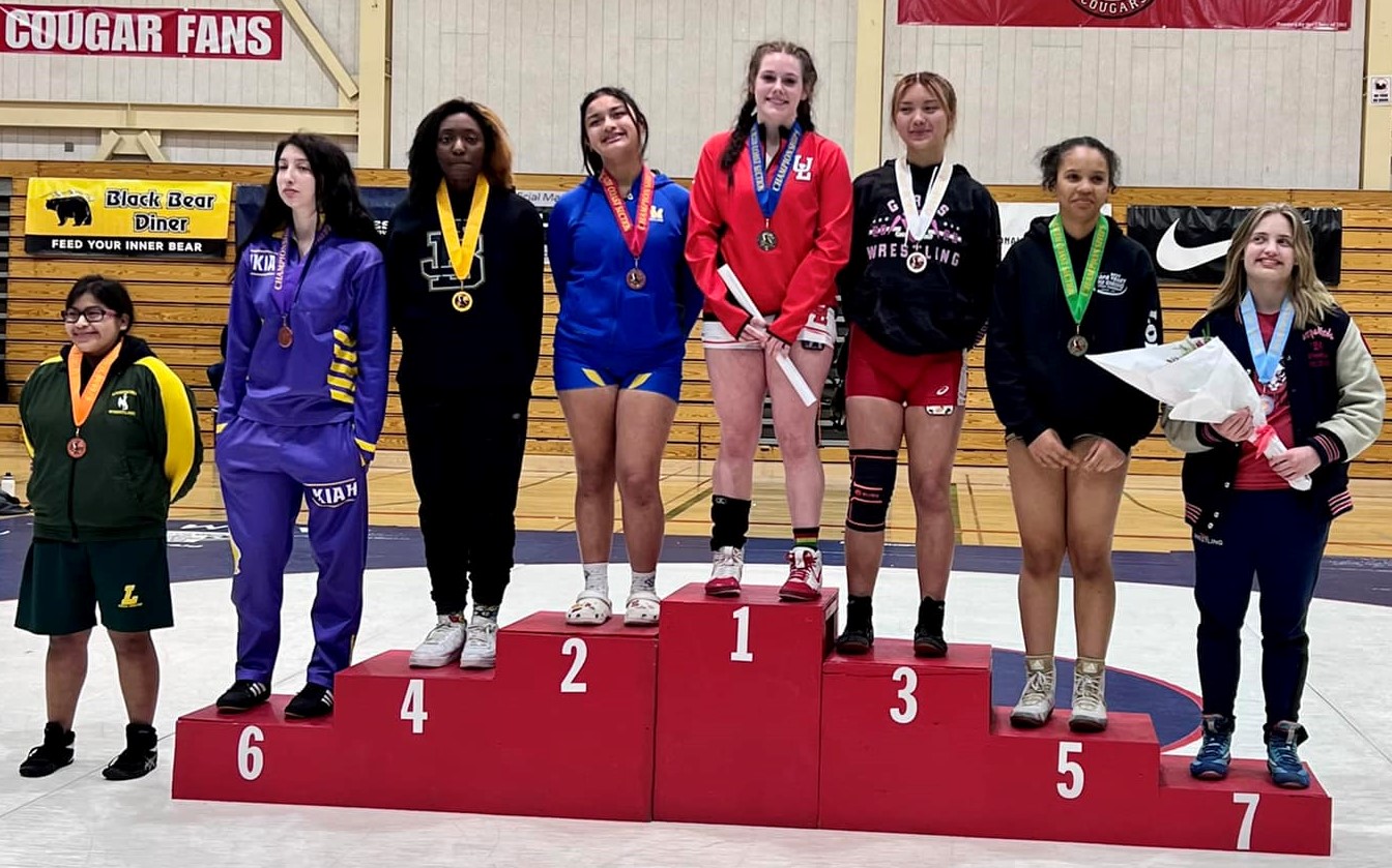 Upper Lake's Lexy Peregrina won the 150-pound section championship in her freshman year, capping a 4-0 performance with a 19-5 major decision in the finals Saturday in Albany. (Courtesy photos)