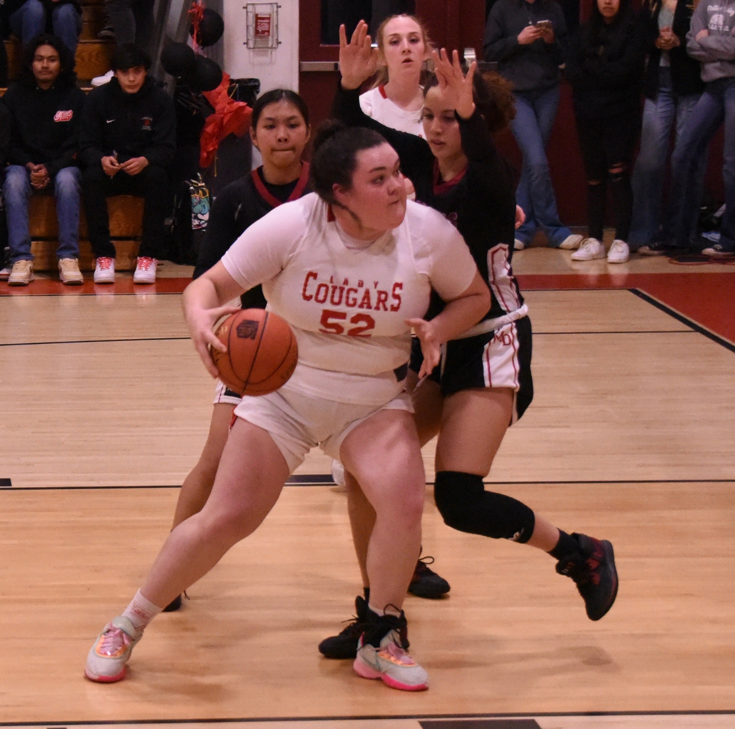 Being double- or even triple-teamed was nothing new for Upper Lake High School senior center Taylar Minnis, the co-MVP on the All-North Central League II girls basketball team. (Photos courtesy of Trett Bishop)