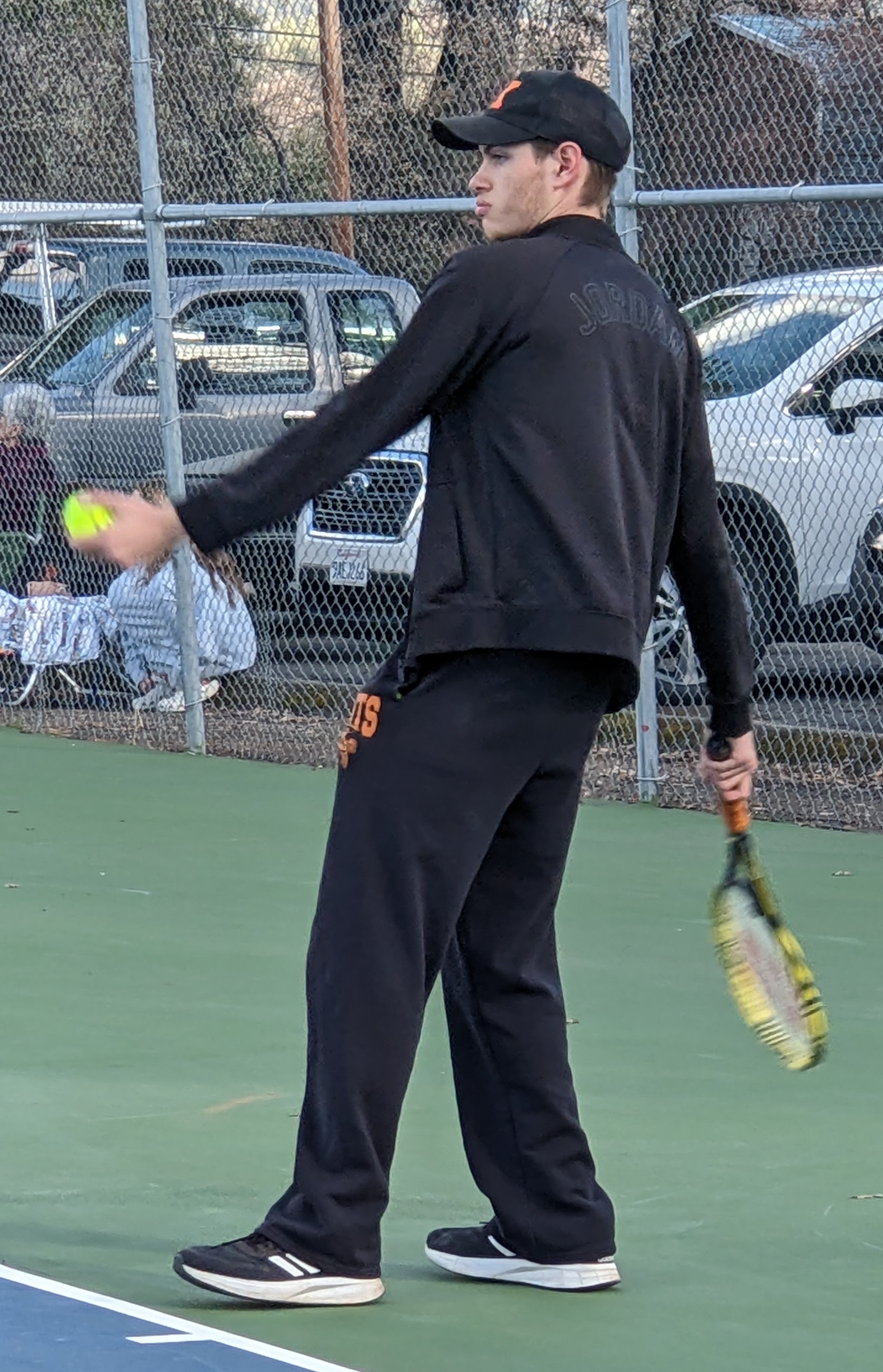 Kelseyville's Rylan Lipscomb readies a serve during his 6-2, 6-1 victory in first singles Thursday afternoon against Fort Bragg in Kelseyville. Lipscomb is undefeated on the season at 5-0 as are the Knights. (Courtesy photos)