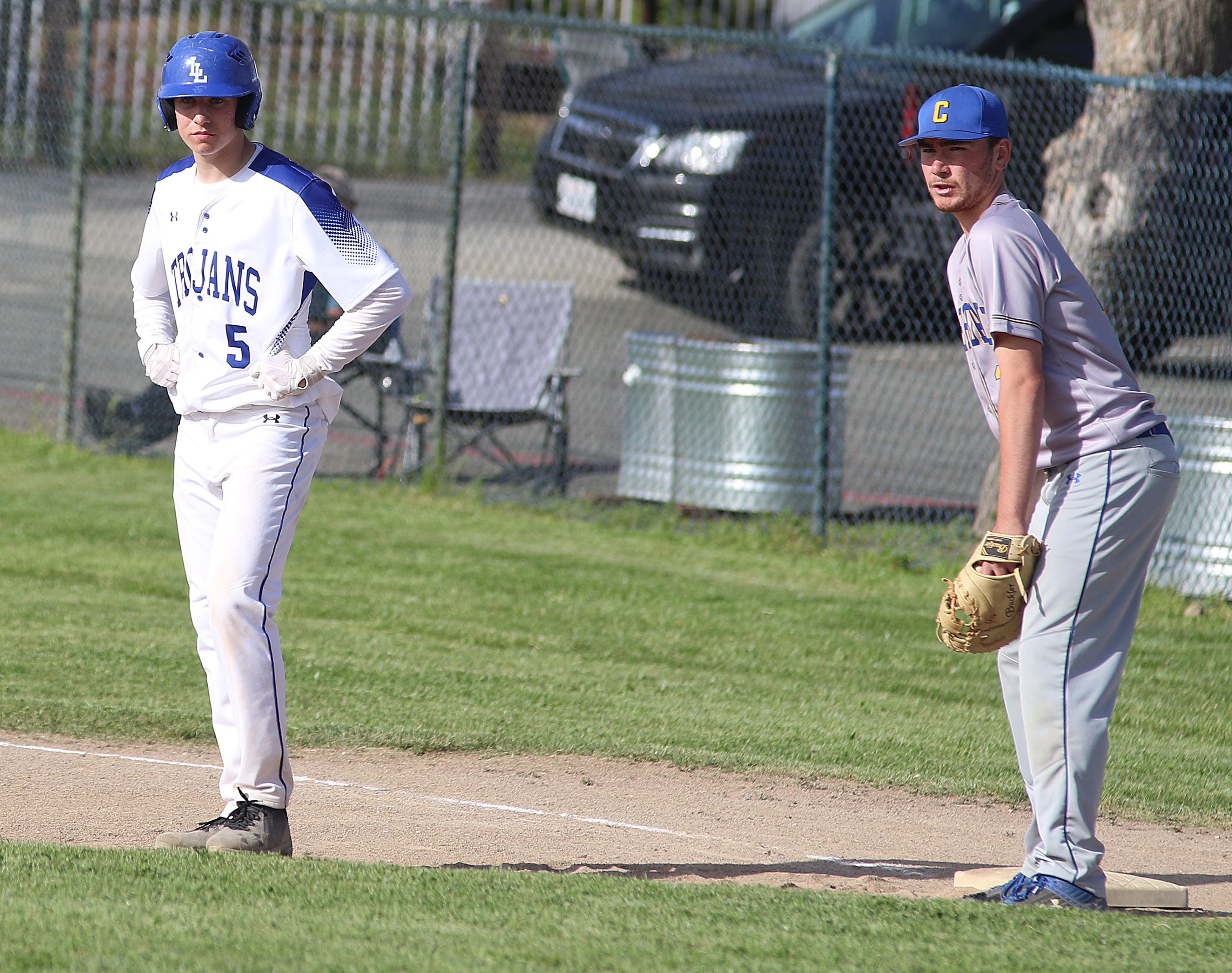 Lower Lake's Charles Jones takes his lead off first base during Friday's action against Cloverdale. (Photos by Minenna Photography)