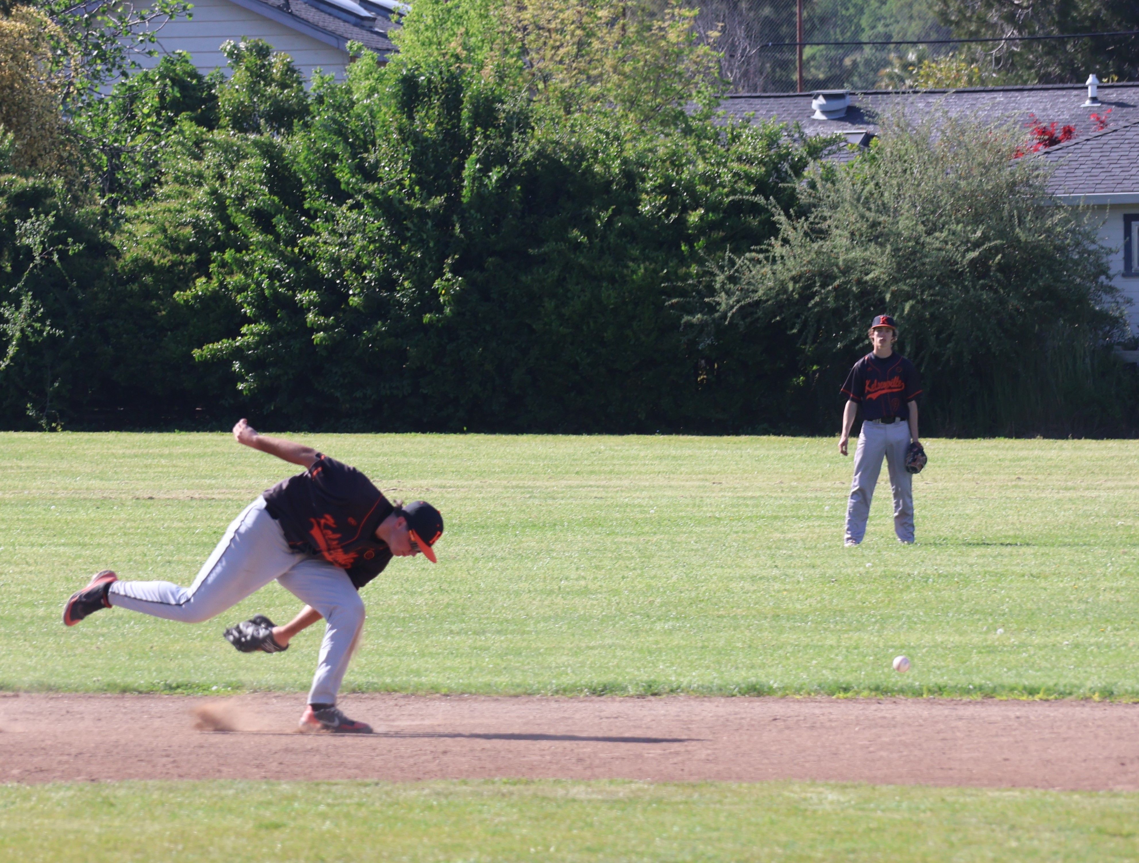 Kelseyville shortstop Zayne Barker couldn't quite reach this grounder up the middle that scored a run in the bottom of the third inning. (Photos by Brian Sumpter)