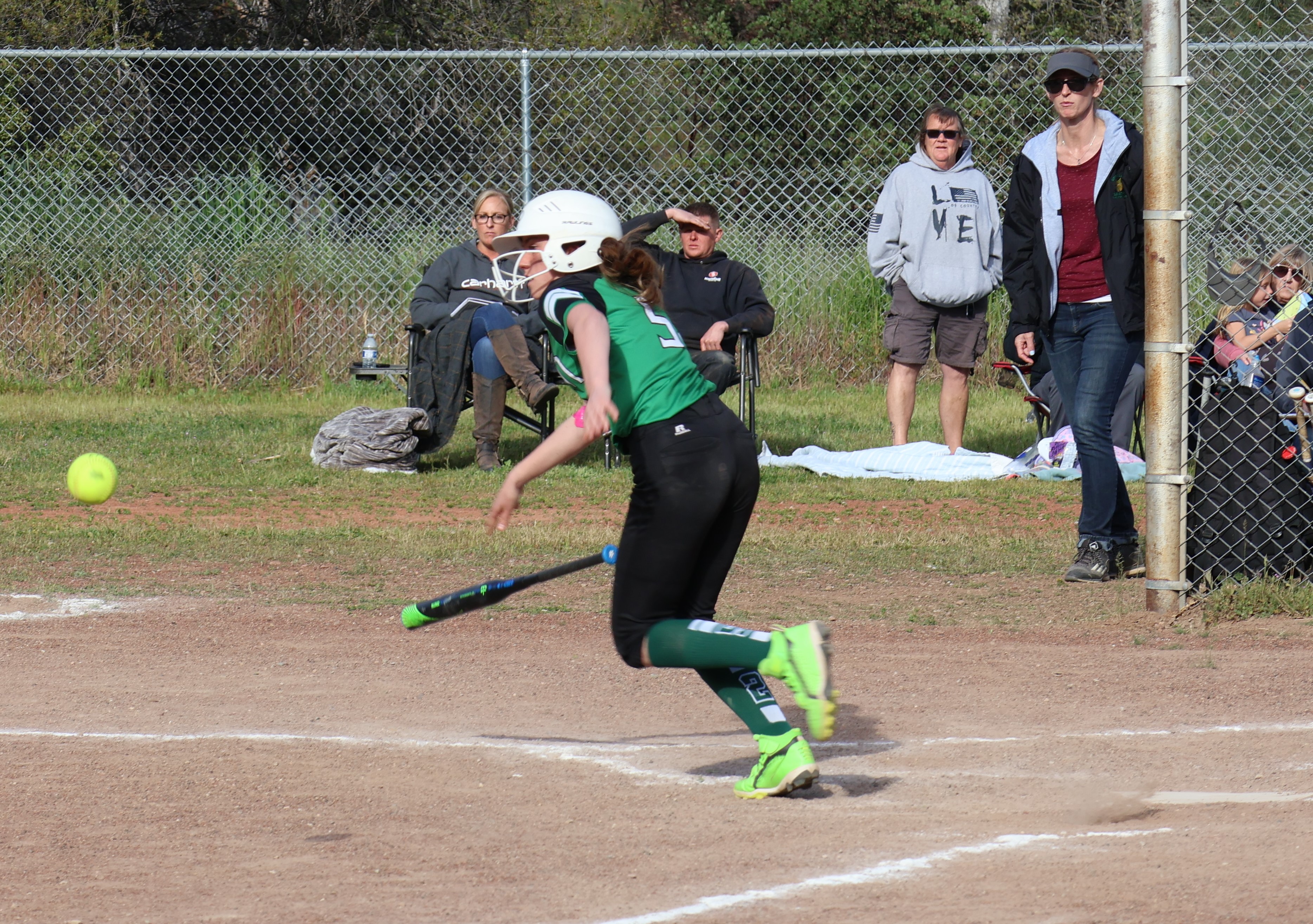 Konocti's Leanna Ortega bunts her way onto base, one of her two hits in the Rams' 13-12 victory over Upper Lake on Monday afternoon in Clearlake Oaks. She also doubled. (Photos by Brian Sumpter)