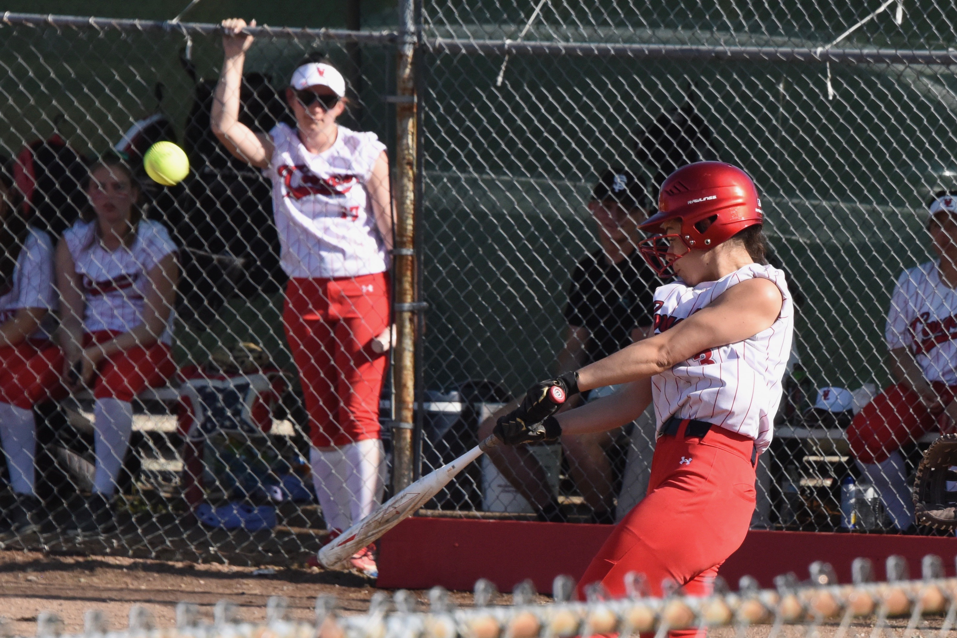 Upper Lake's Maddy Young connects for a triple leading off the bottom of the fifth inning. She later scored on teammate Tristin Rhodes' two-out single. (Photos courtesy of Trett Bishop)