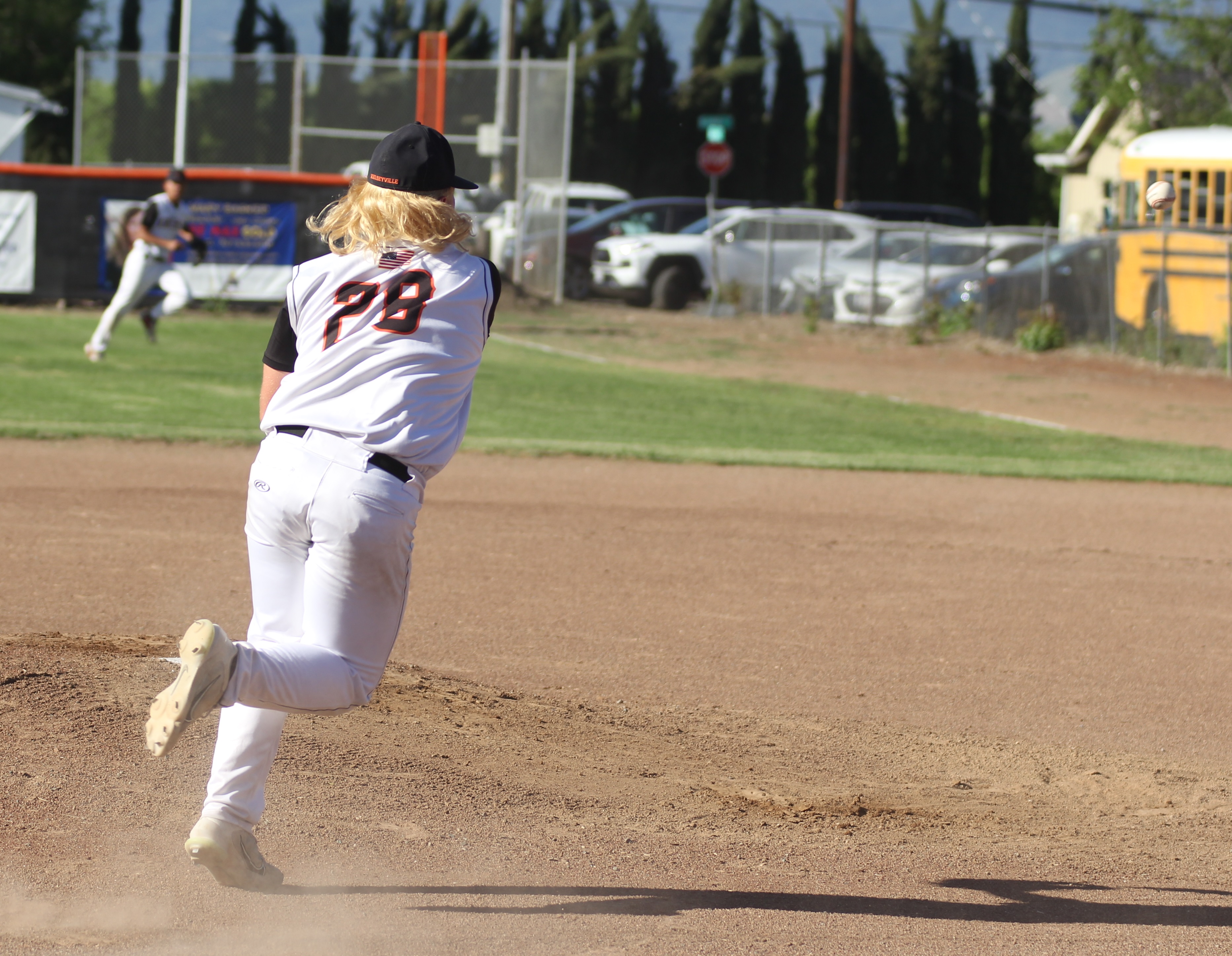 Kelseyville third baseman Jon Dougherty whips the ball across the diamond to record the final out in the top of the second inning. The Knights' defense played an error-free game in a 3-1 playoff win over St. Patrick-St. Vincent of Vallejo. (Photos by Minenna Photography)