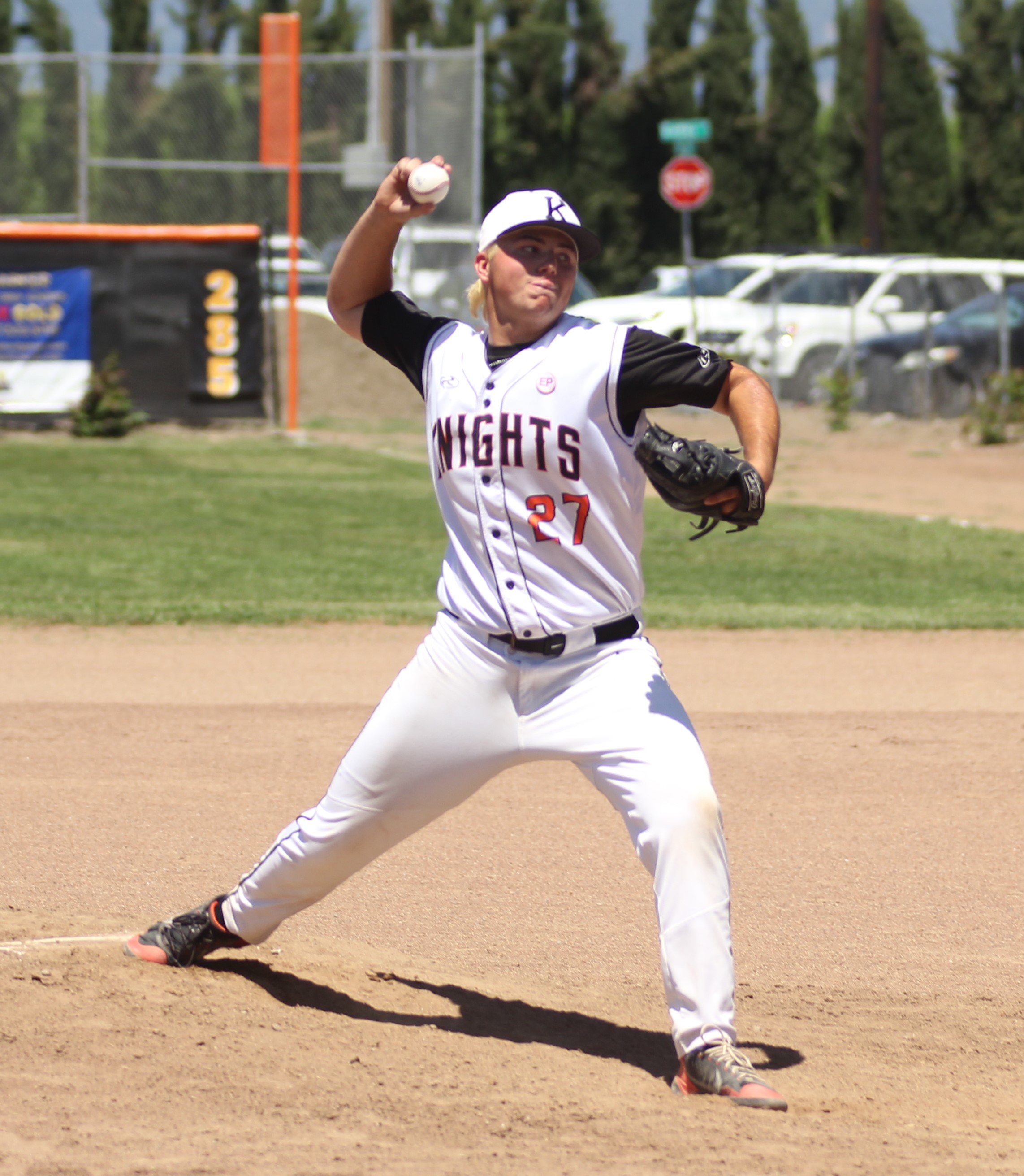 Zayne Barker delivers a pitch to the plate during his five innings on the mound Saturday afternoon. Barker allowed only three hits and one run. (Photos by Minenna Photography)