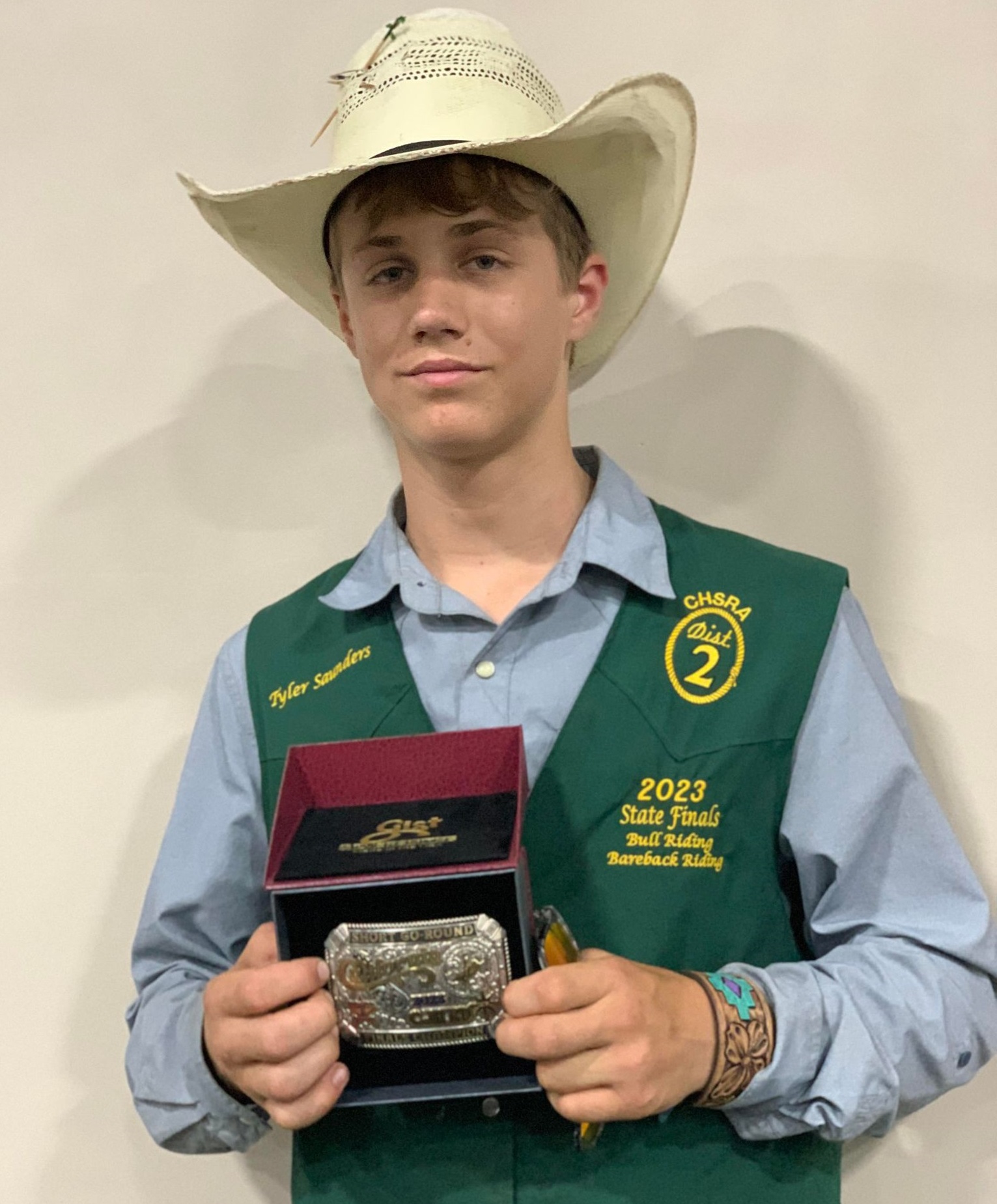 Tyler Saunders of Hidden Valley Lake won the bareback steer riding state championship on Saturday and will represent California at the junior high Nationals next month. (Courtesy photos)