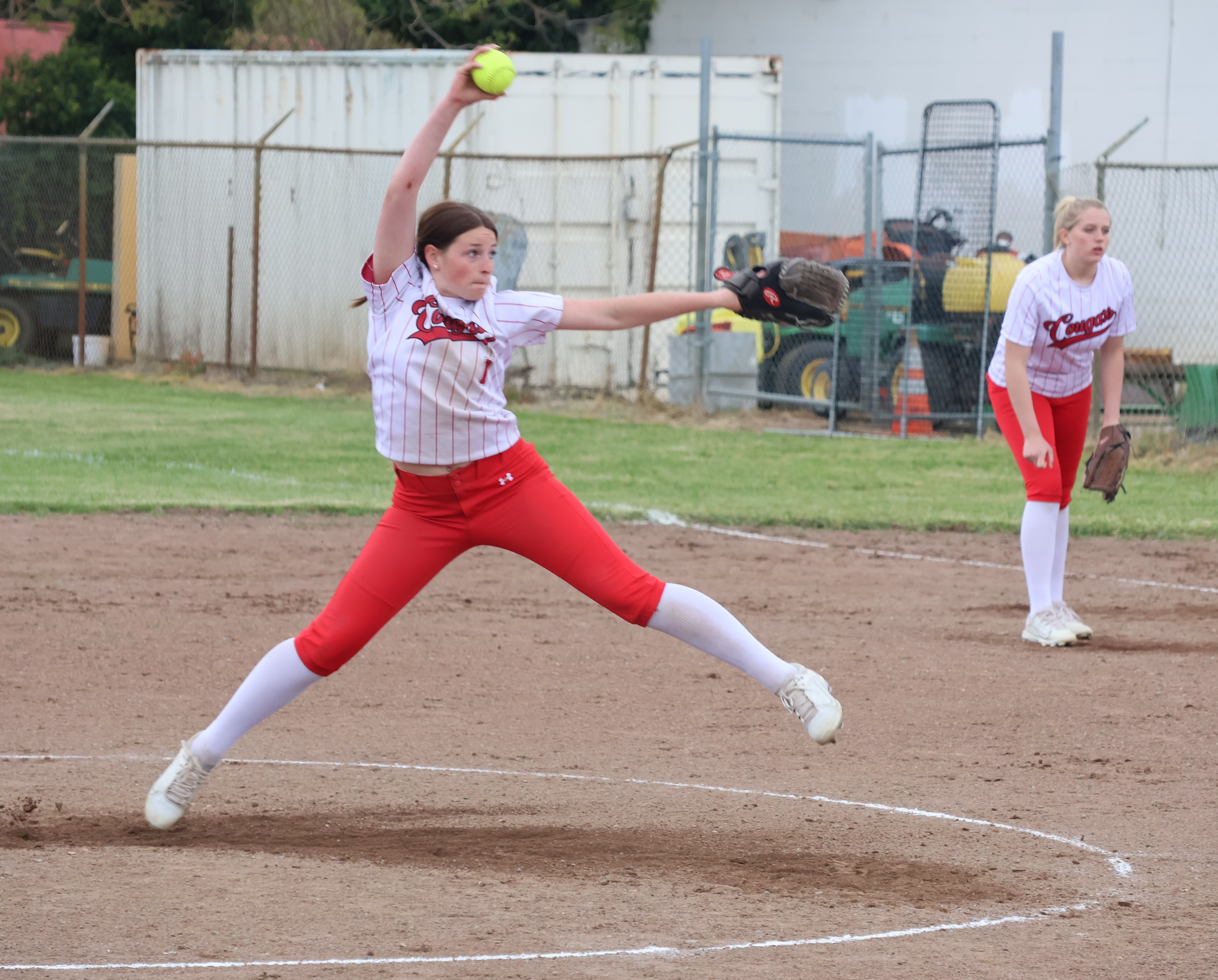Upper Lake's Ashlyn Wurm pitched two inning in relief of Aimee Schaefers, who moved to first base, during Wednesday's action against Laytonville. (Photos by Brian Sumpter)