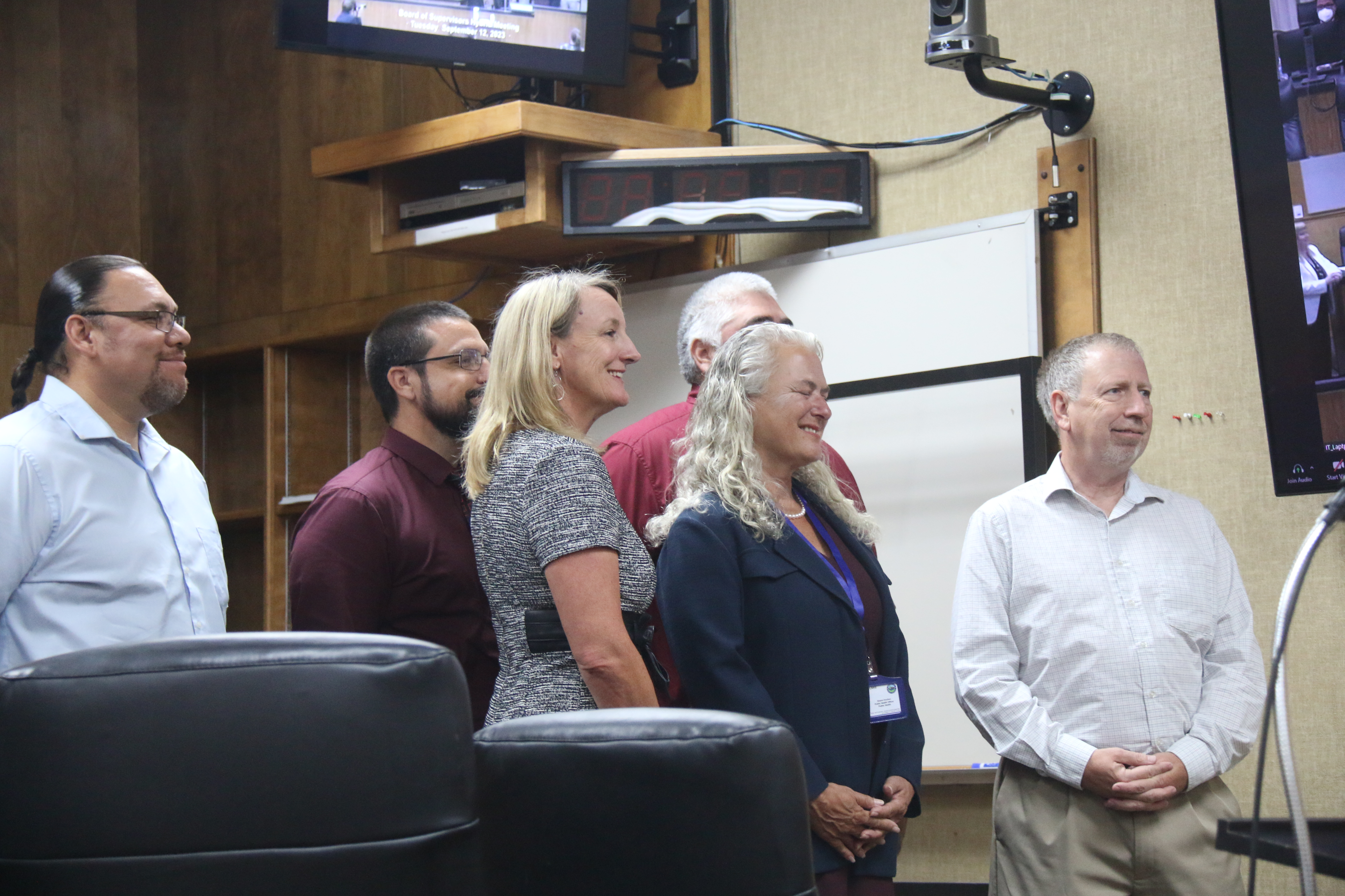 Dr. Noemi Doohan, second from right, with Lake County BOS after her swearing in as county public health officer Tuesday. (William Roller- Lake County Publishing.)