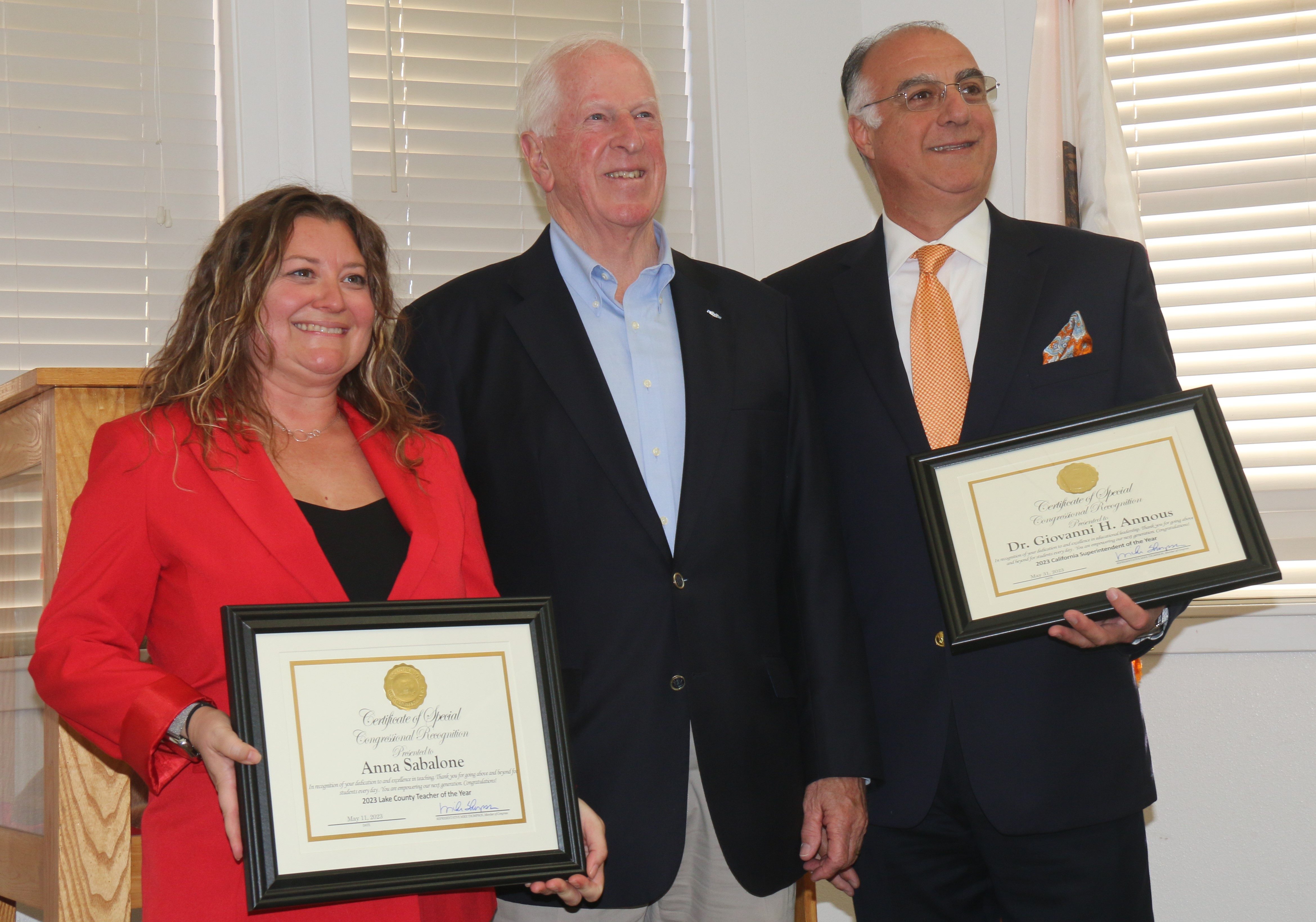 From left, Joanne Bretton, V.P. of Board, Upper Lake Unified School District, Anna Sabalone, Dean of Students, Rep. Mike Thompson (D-CA 4th), Giovanni Annous, Superintendent of Lake Co. Unified School District and Dinae Plante, Pres., Board, Upper Lake Unified School District.