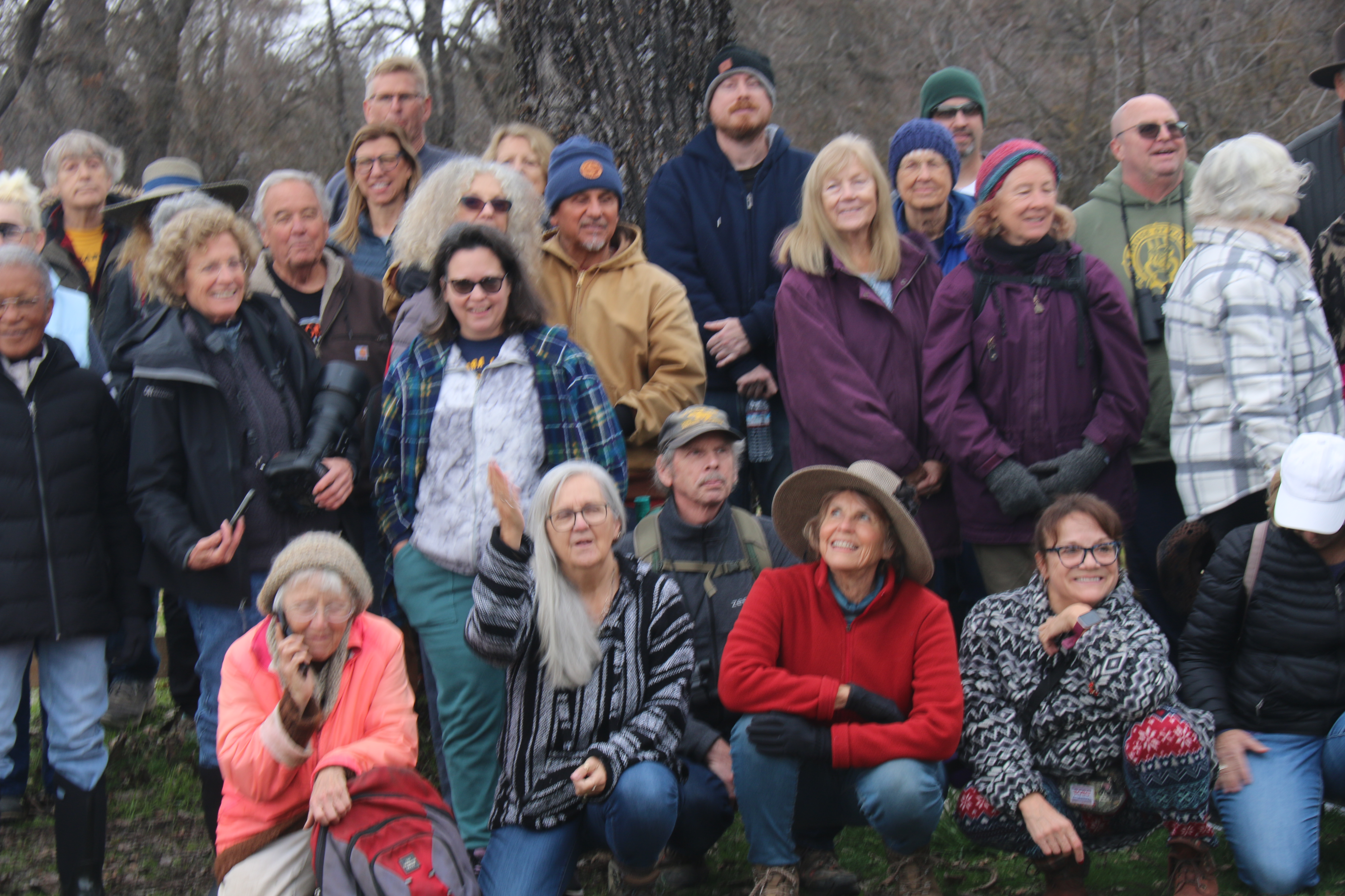 Coleen Lee, employee with the Lake County Chamber of Commerce, front row, second from the left, her fourth time participating in The First Day Hike, at Anderson Marsh State Historic Park, Clearlake, on New Years Day, 2025, just before she and the rest of the hikers depart on one of the trails, in order to enjoy healthy outdoor activity.