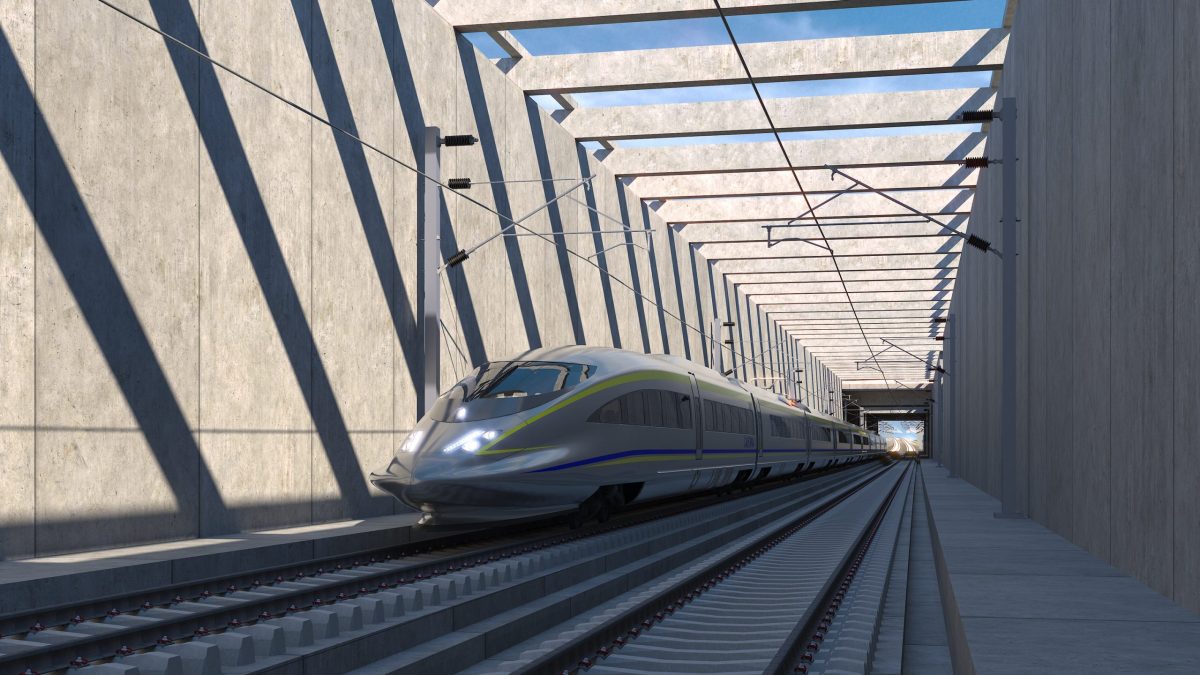 A rendering of the proposed California bullet train.