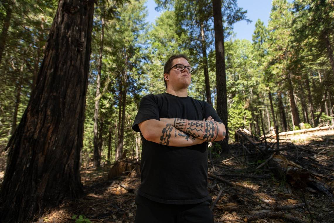 Colfax-Todds Valley Consolidated Tribe chairman Clyde Prout III stands earlier this month on the 40 acres that his tribe recently acquired on Moody Ridge near Alta.