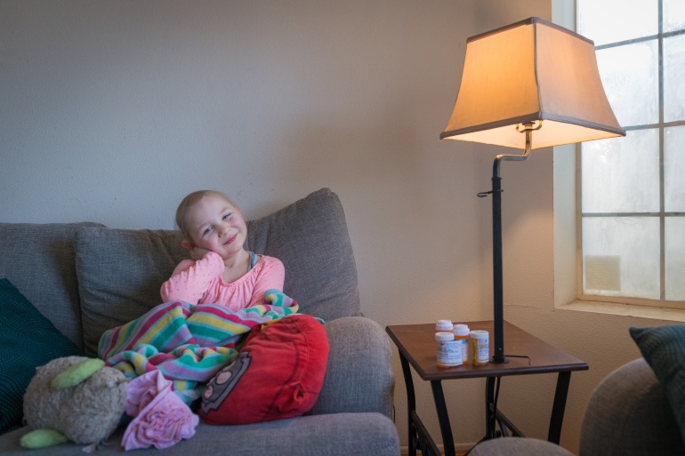 Annabelle Lewis was diagnosed with acute lymphoblastic leukemia in August 2021 and has lost most of her long blond hair from her treatments.