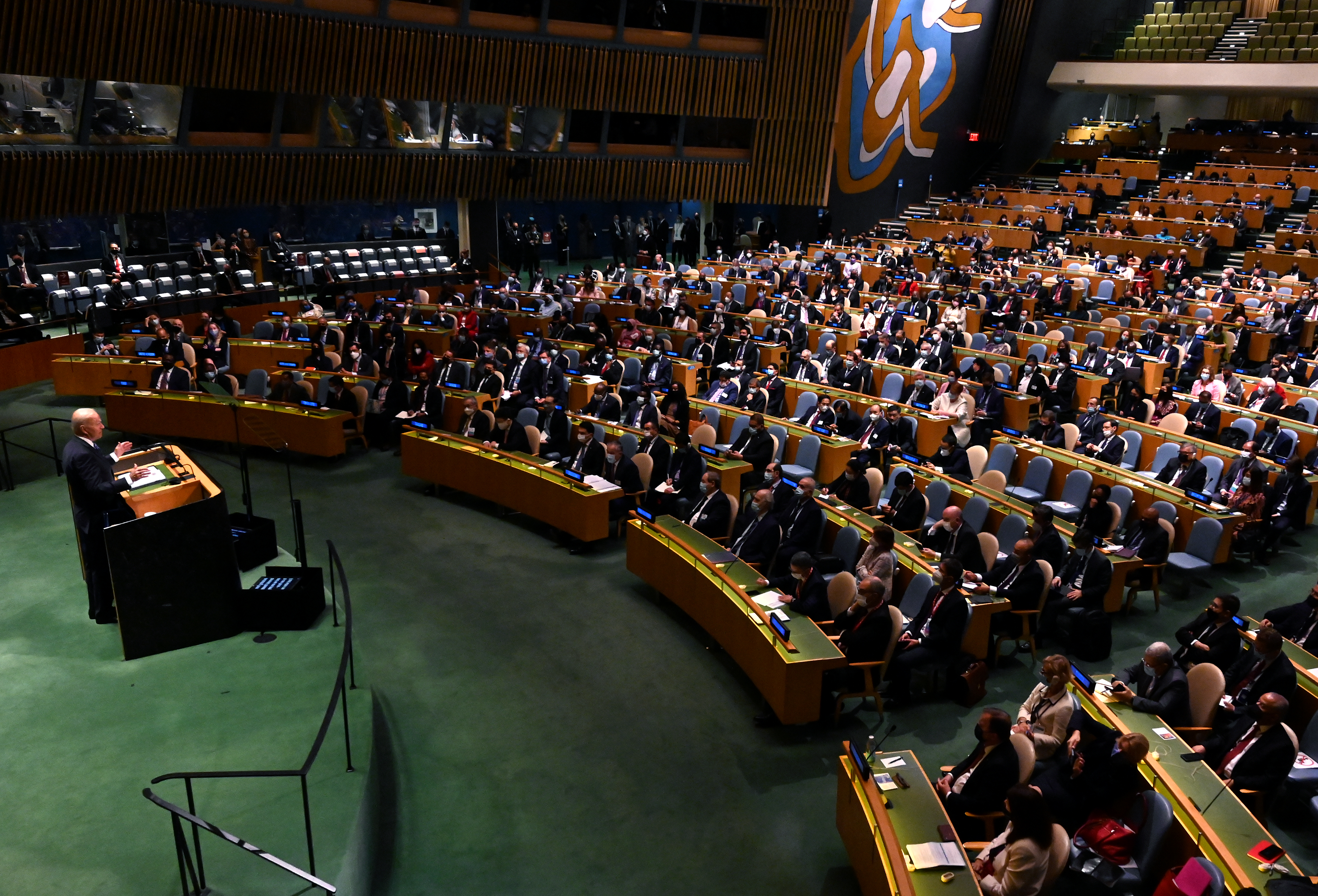 U.S. President Joe Biden addresses the 76th Session of the U.N. General Assembly on Sept. 21, 2021 at U.N. headquarters in New York City.