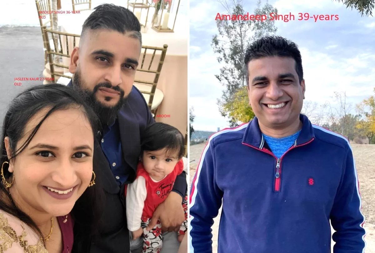 Family photos of Jasleen Kaur, Jasdeep Singh and 8-month-old Aroohi Dheri, left, and Aroohi's uncle Amandeep Singh, right. 