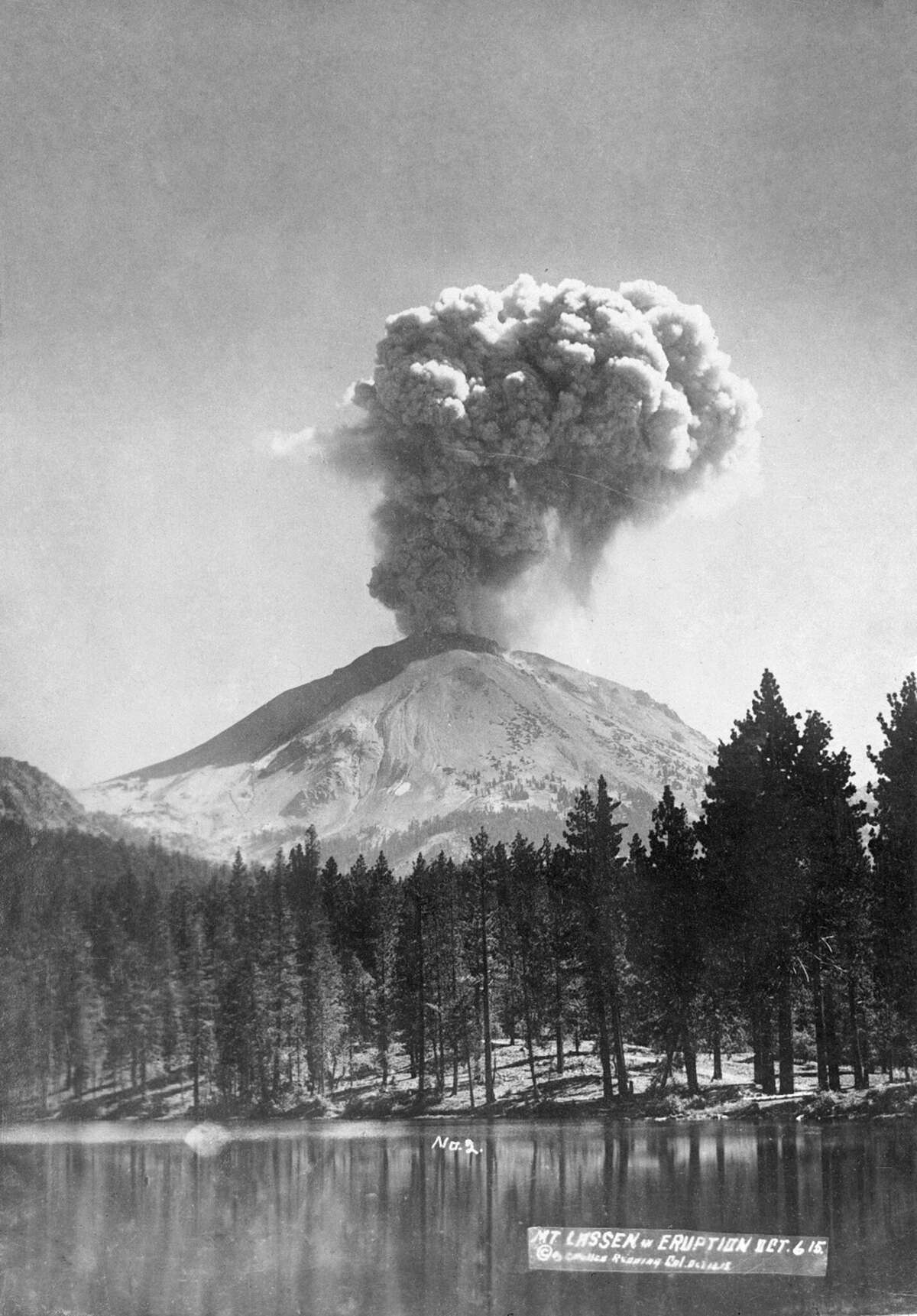 Smoke billows from Lassen Peak in California on Oct. 6, 1915.