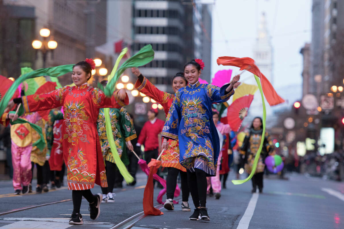 Performers on San Francisco's Market Street during the 2018 Lunar New Year parade. 