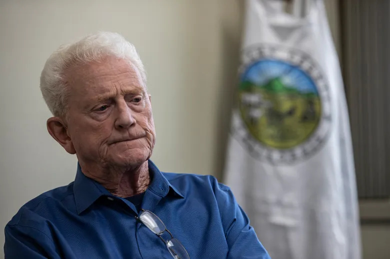 Tehama County Supervisor Bill Moule speaks with a CalMatters reporter about the officer shortage, in the County Administration office in Red Bluff on Dec. 9, 2022. (Photo: Larry Valenzuela/for CalMatters)