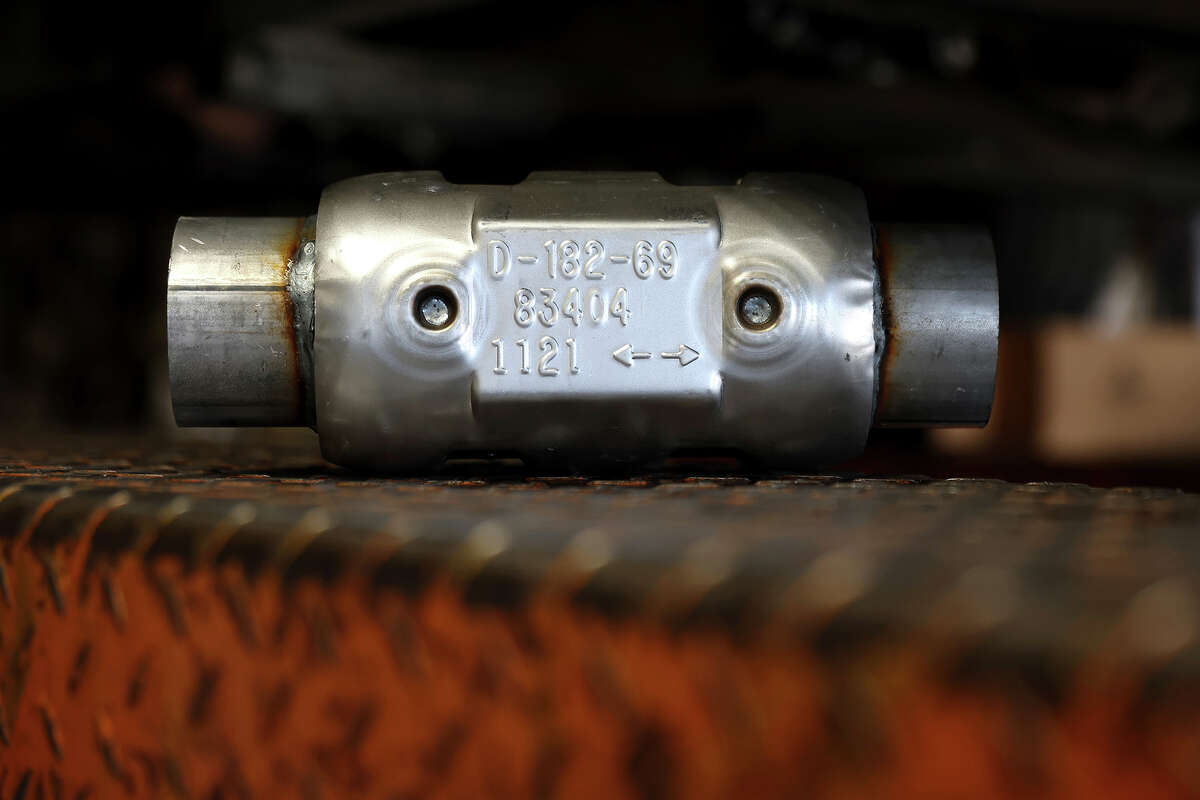A close look at a catalytic converter.