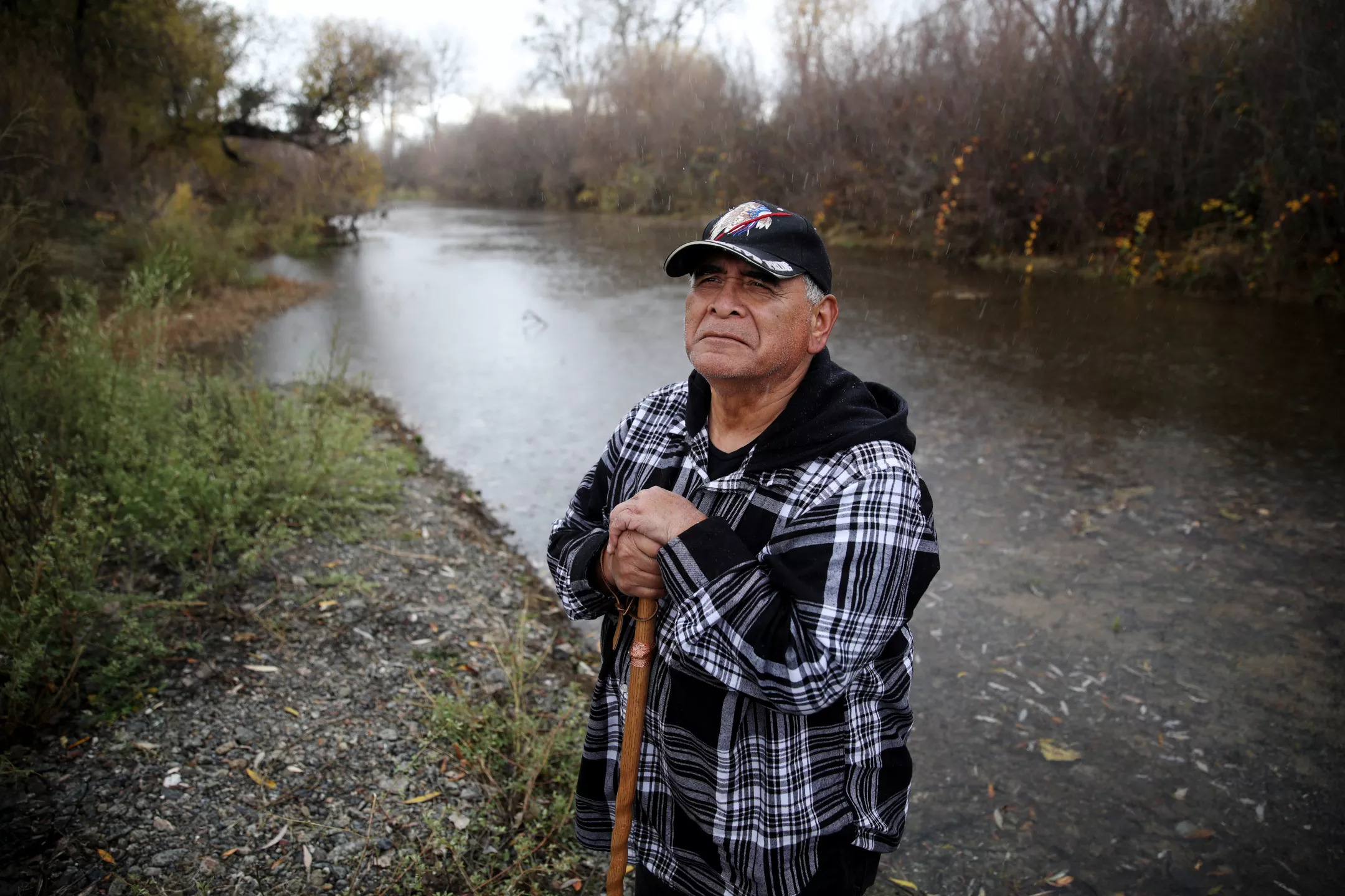 Ron Montez, tribal historic preservation officer for the Big Valley Band of Pomo Indians, stands at Middle Creek, where hitch spawn.