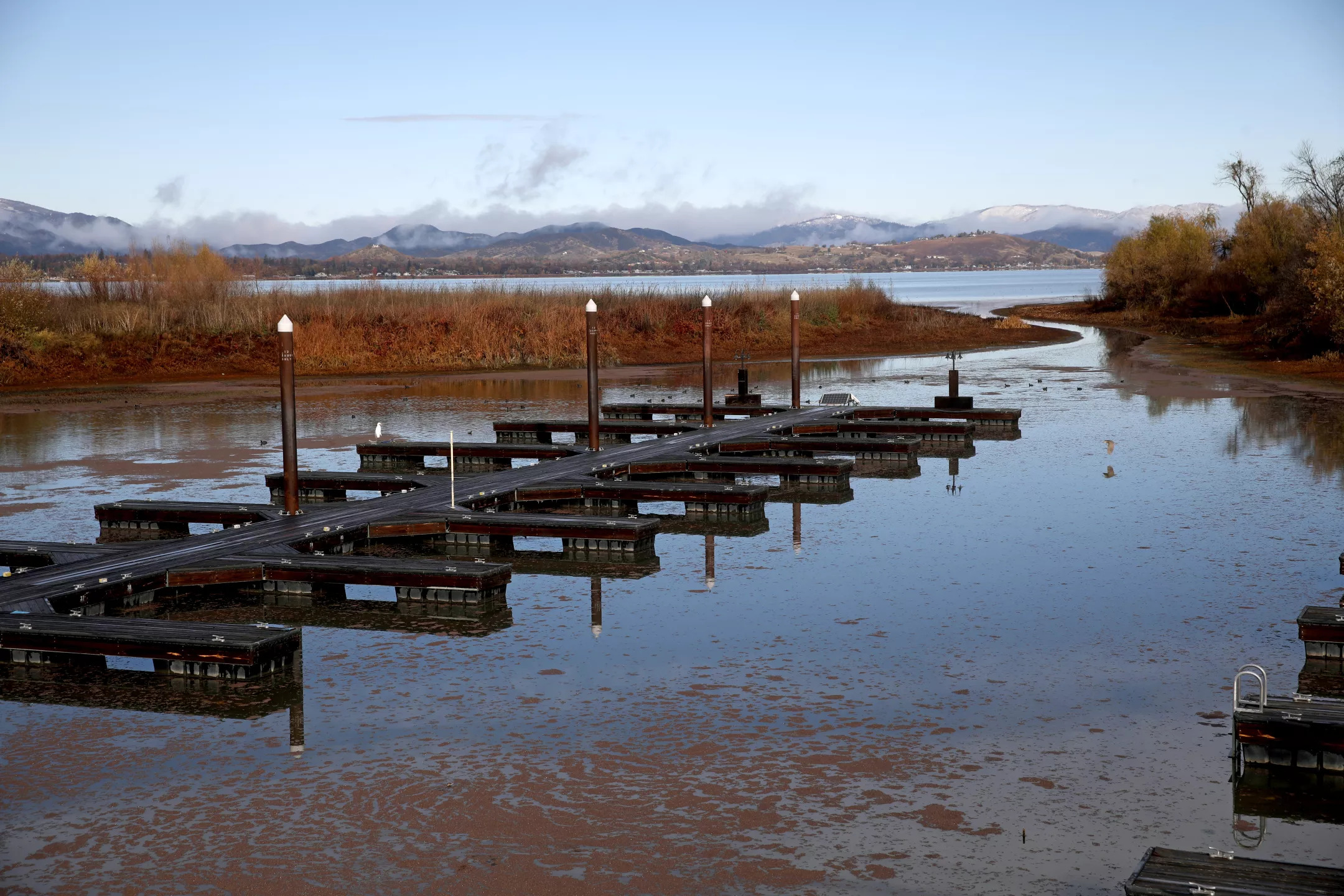 Low water levels at the Konocti Vista Marina, where boats can no longer access Clear Lake.