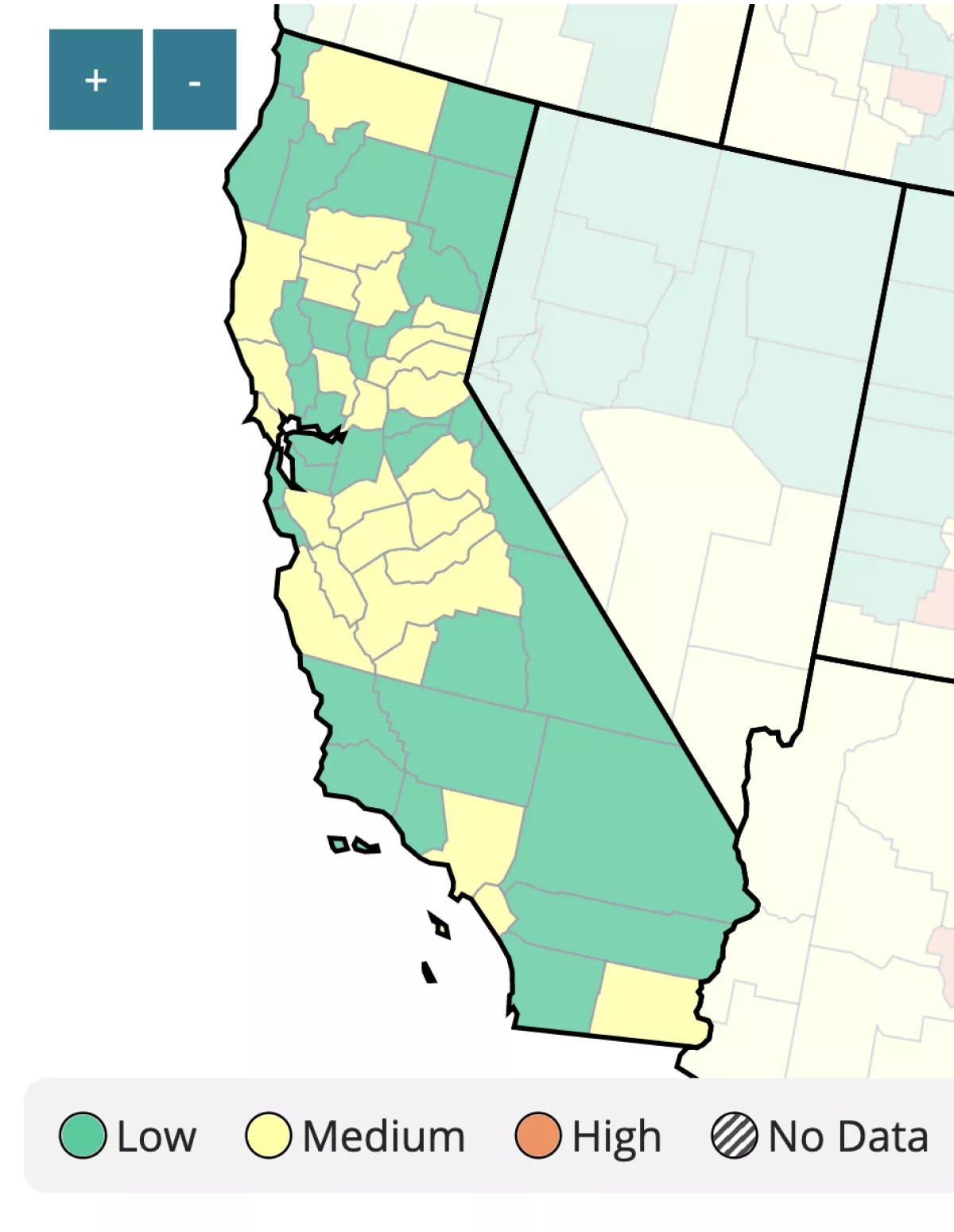 Los Angeles and Orange are among 27 California counties in the medium COVID-19 community level, an indication of case and hospitalization rates.