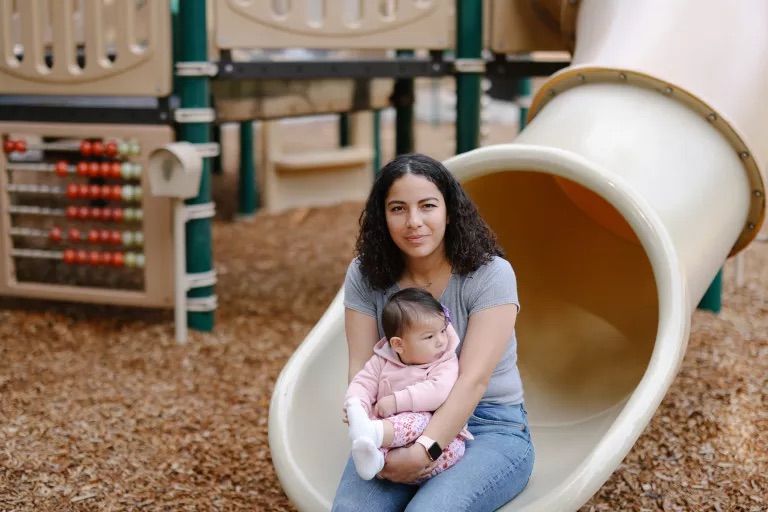 Sofia Tavitian and her daughter, Luna Tavitian-Monterrosa, visit Brand Park in Glendale.