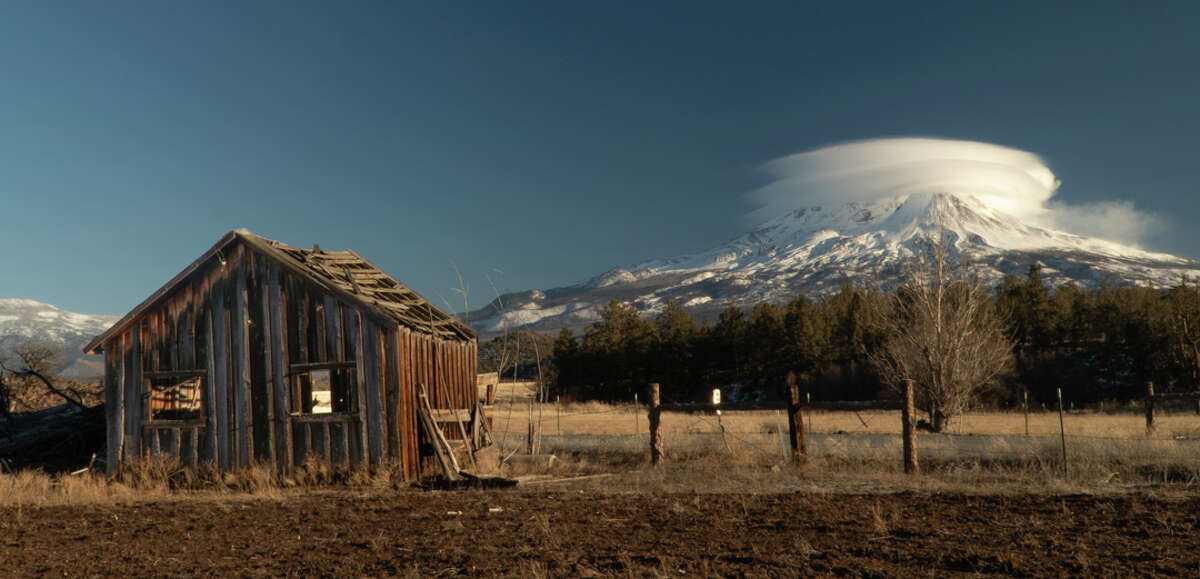 Lenticular clouds over Mount Shasta.