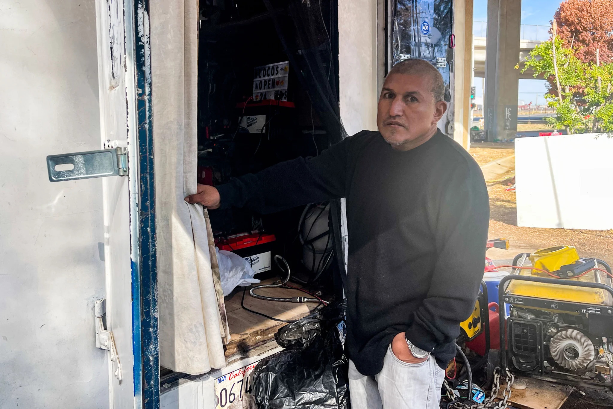 Joe Guzman is recognized as the boss at his encampment along Roseville Road in Sacramento.