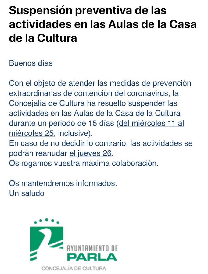 Mensaje De La Concejalia De Cultura Retro Parla