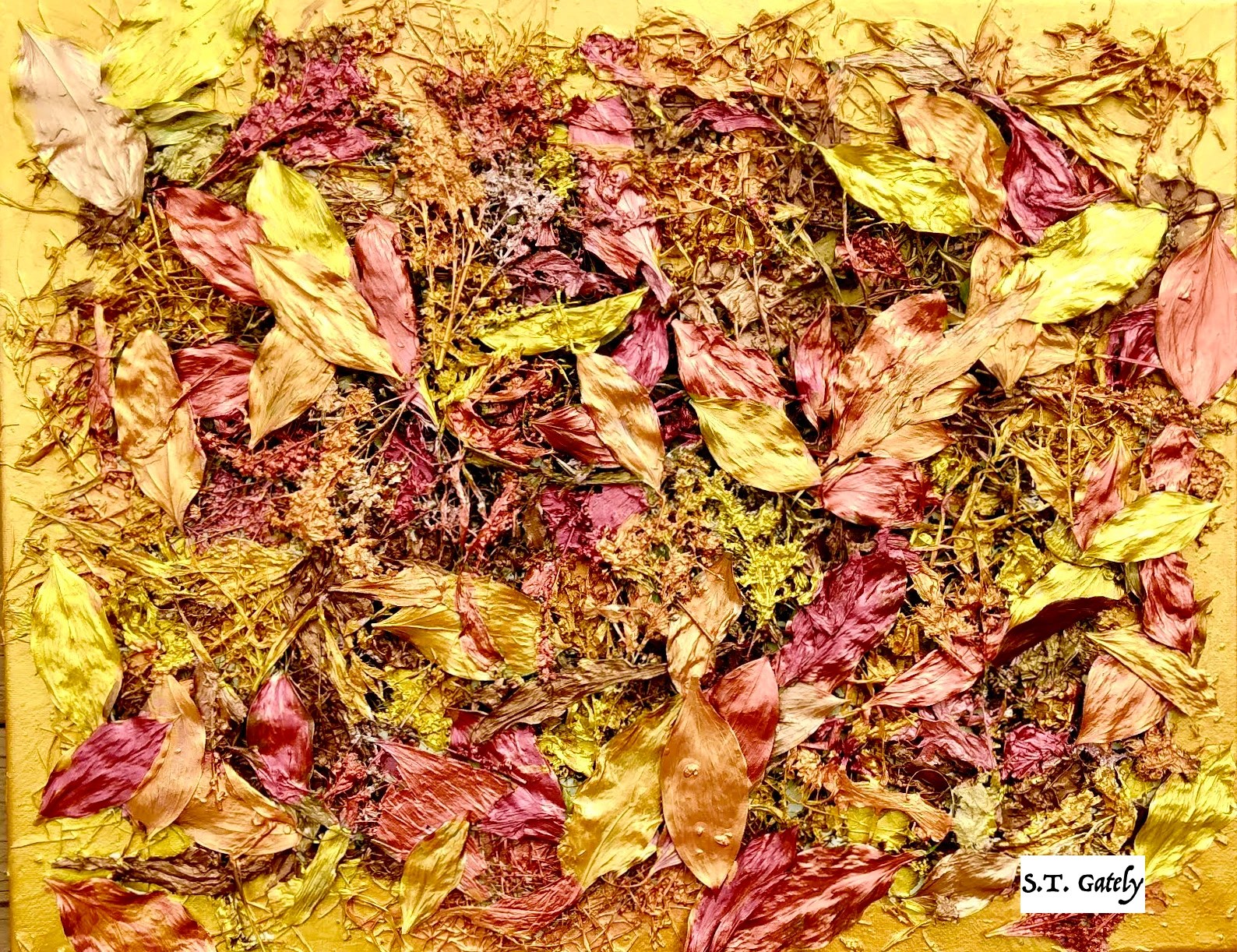 Artist ST Gately Bouquet III, Dried Pressed Flowers and Acrylic Paint on Canvas