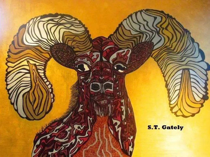 Artist ST Gately The Bighorn Sheep, 36x48, Mixed Media on Canvas, 2015, Sold