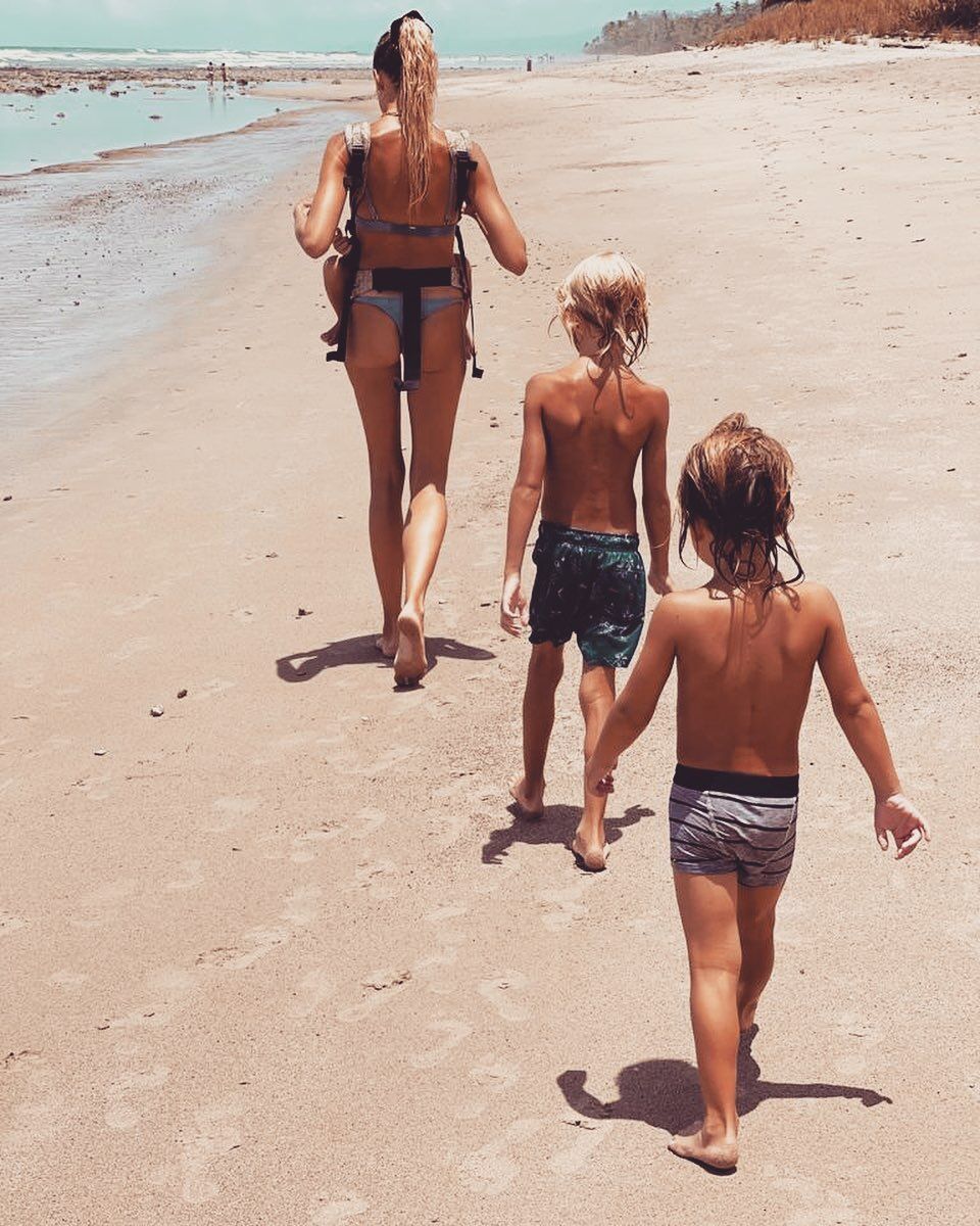 Gabriella Wilde with her kids at the beach