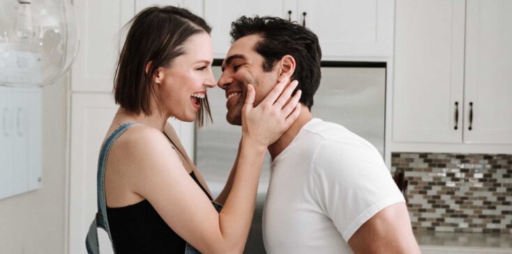 kaitlin and jordi vilasuso smiling in a sweet moment.