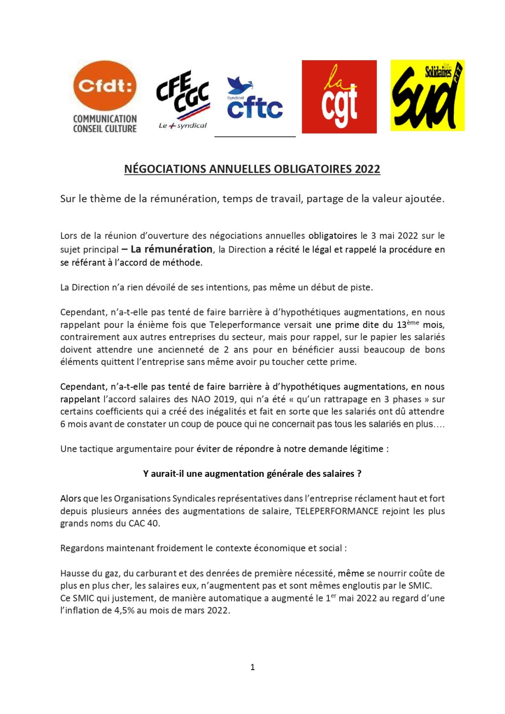 Teleperformance Negociations Annuelles Obligatoires 2022 Fsetud