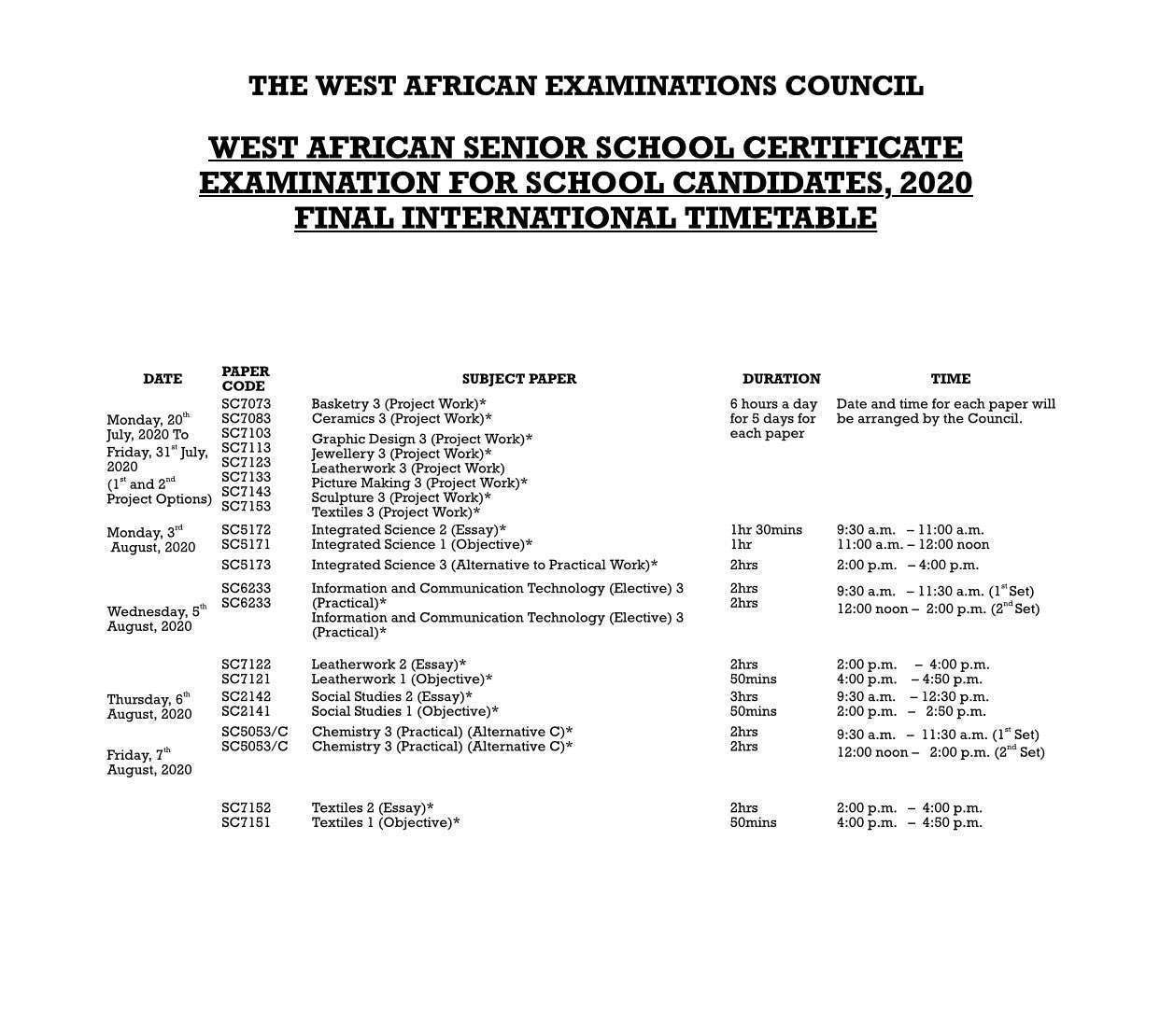 Waec Timetable 2022 Is Out Download The Full Waec New Timetable Pdf Spark Gist