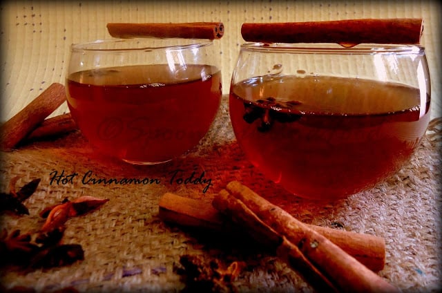 Two glasses of Hot Apple and Cinnamon Toddy