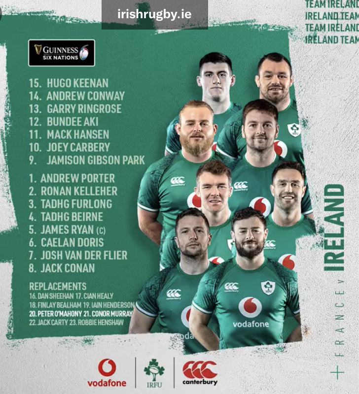 Carbery Starts For Irish Rugby Team Playing France In Six Nations
