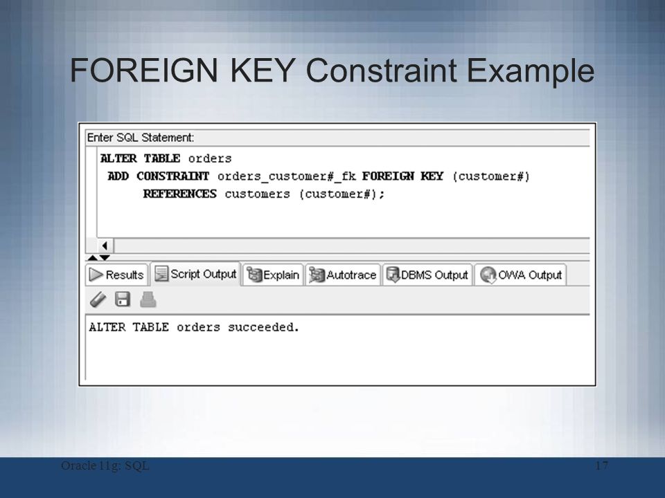 Удалить foreign key oracle