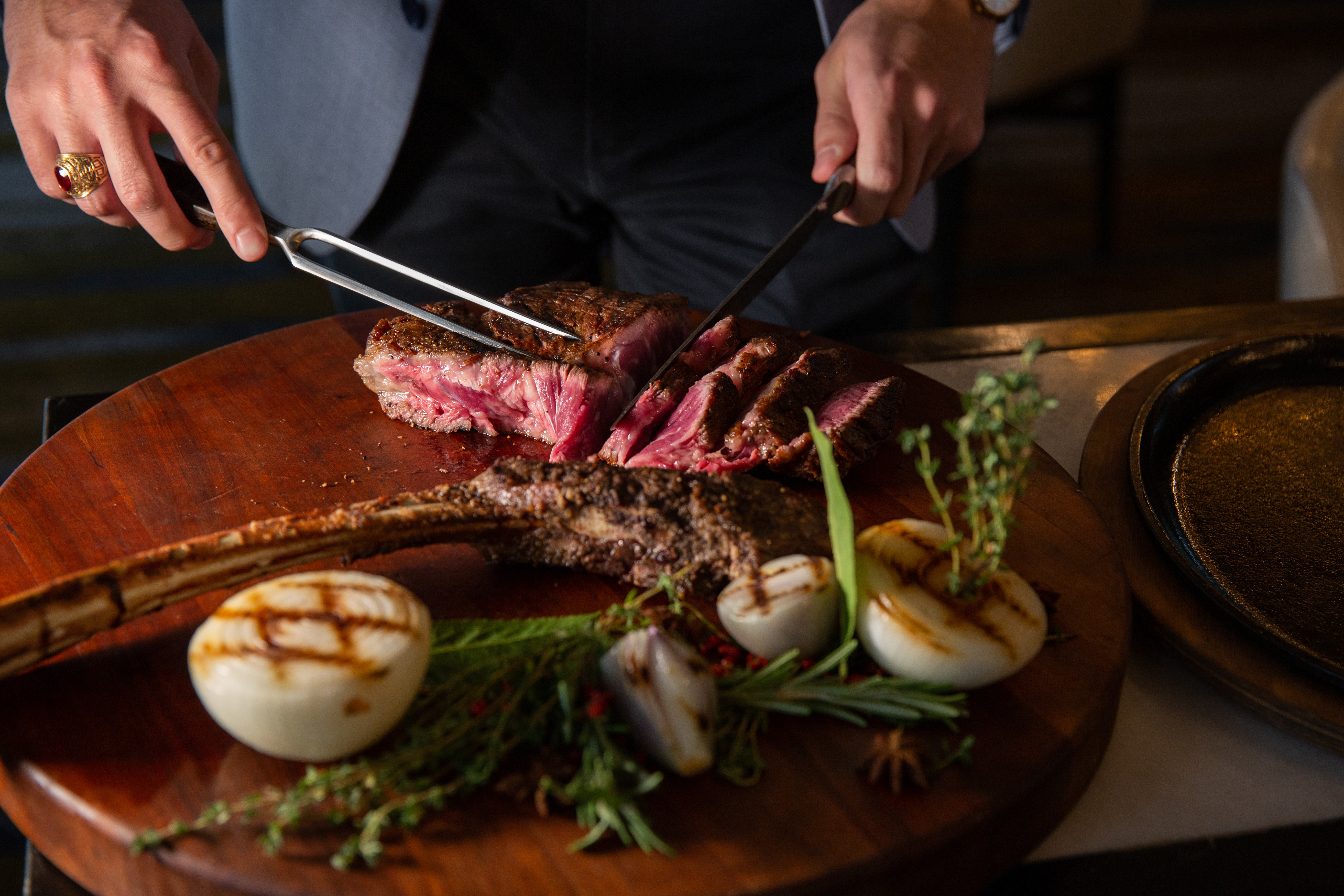 A dry-aged, 34-ounce prime tomahawk steak at Bourbon Steak by Michael Mina, which is expected to open this December inside the Seagate Resort & Spa in Delray Beach. (Bourbon Steak by Michael Mina/Courtesy)