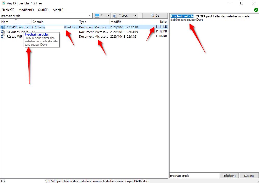 Recherchez des mots ou phrases dans vos documents
