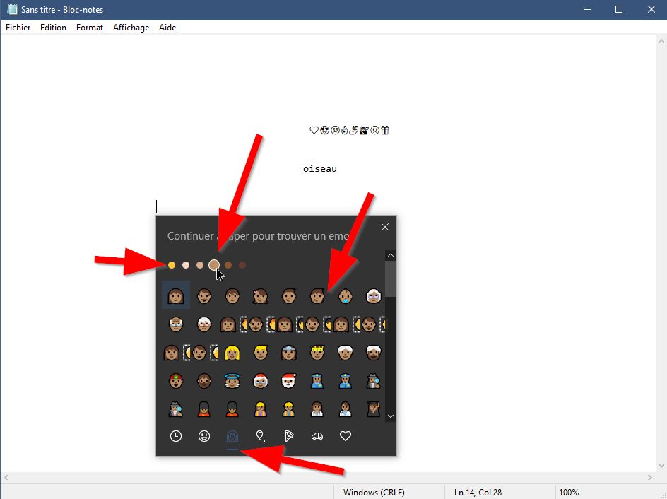 Raccourci clavier secret d'émojis pour Windows 10