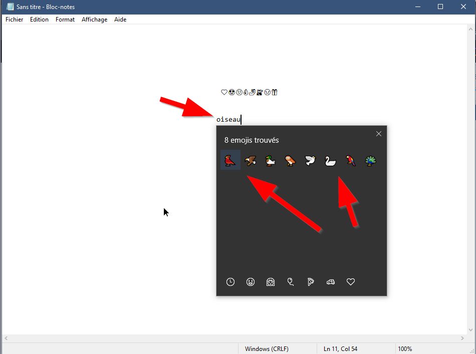 Raccourci clavier secret d'émojis pour Windows 10