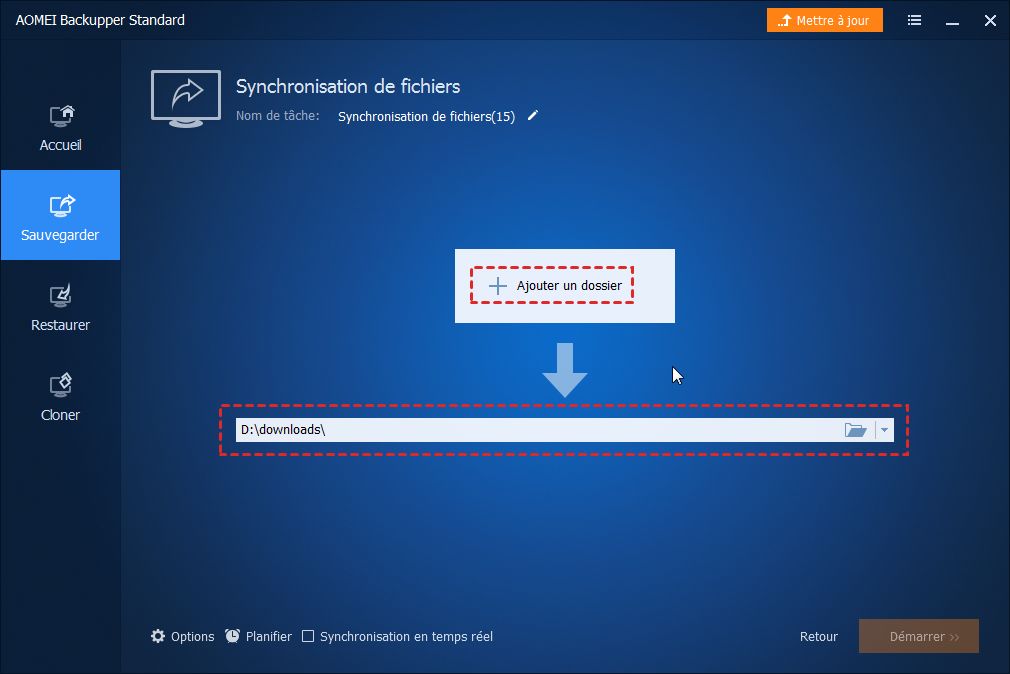 synchronisation plusieurs dossiers avec AOMEI Backupper