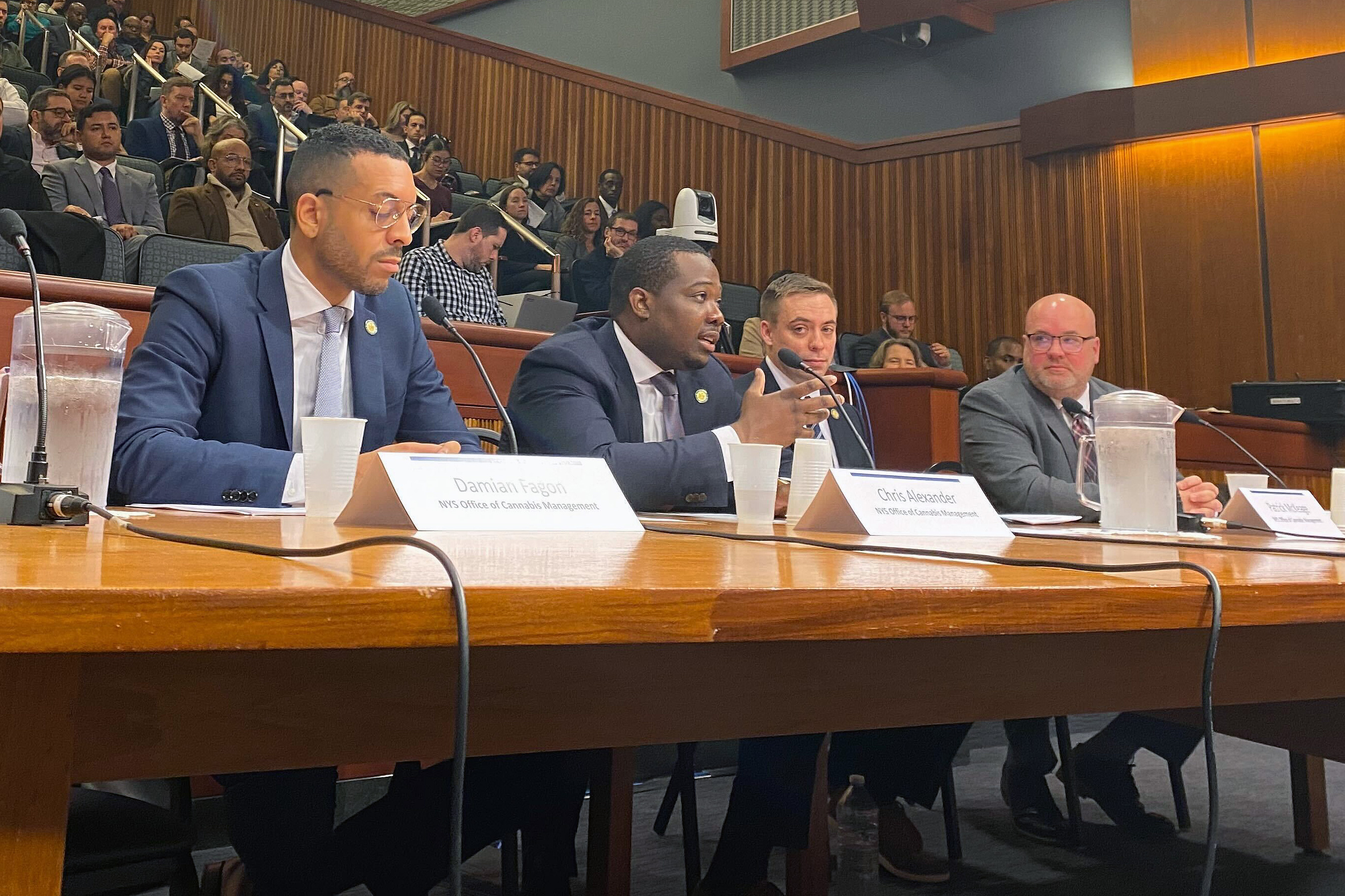 Office of Cannabis Management Director Chris Alexander testifies at a State Senate hearing in Albany.