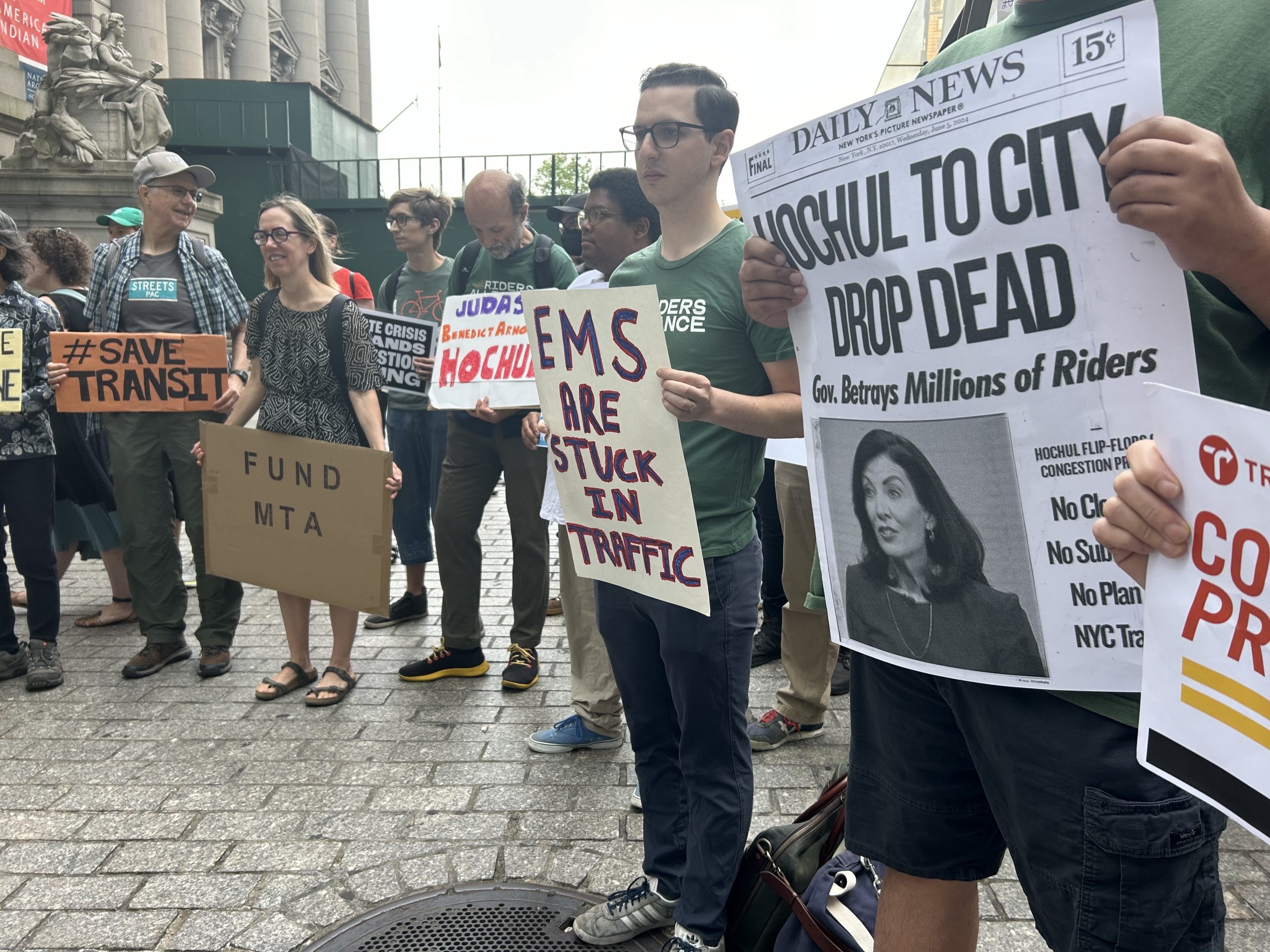 Protesters outside of the MTA Board meeting in Lower Manhattan, June 26, 2024.