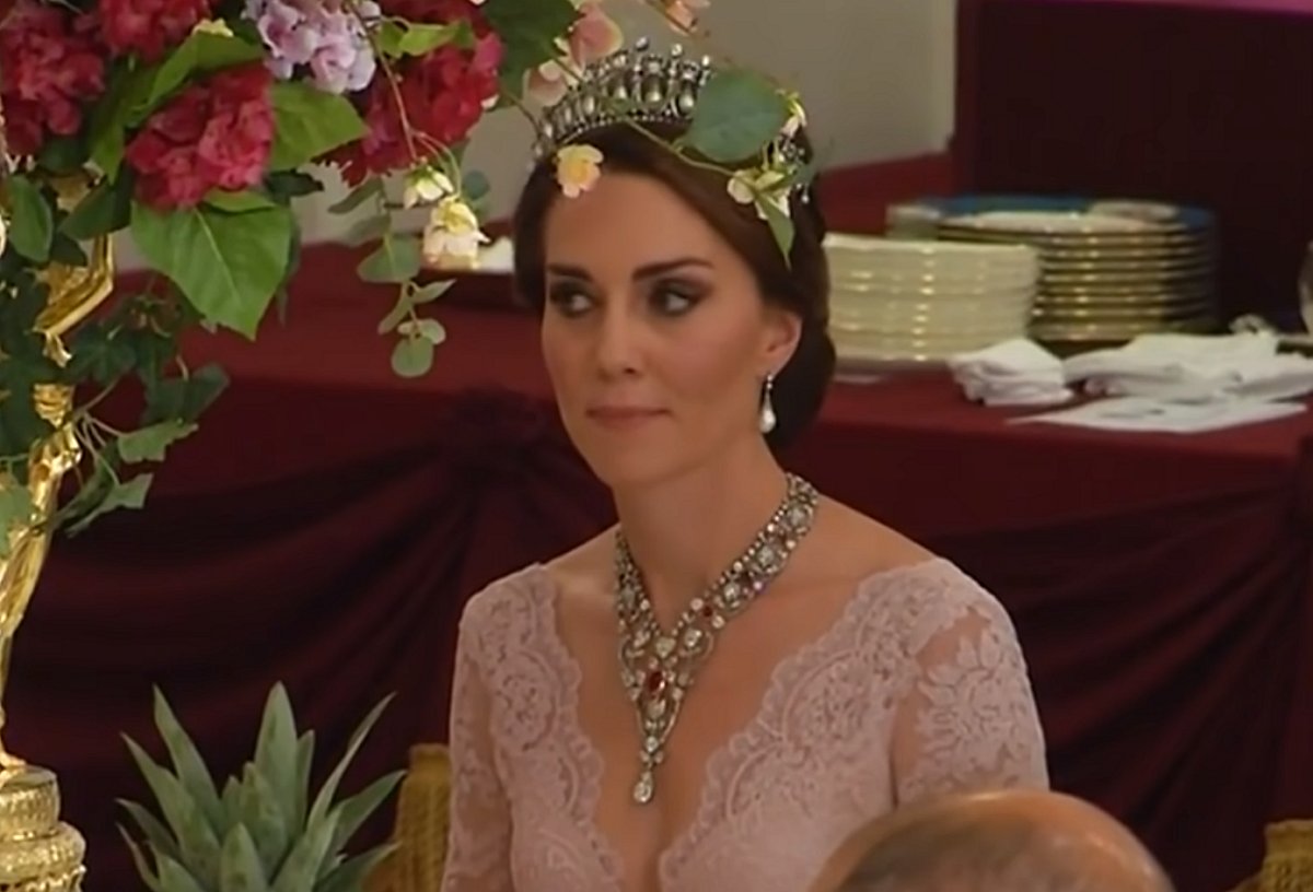 The Duchess of Cambridge attends the Spanish state banquet at Buckingham Palace in London, July 2017